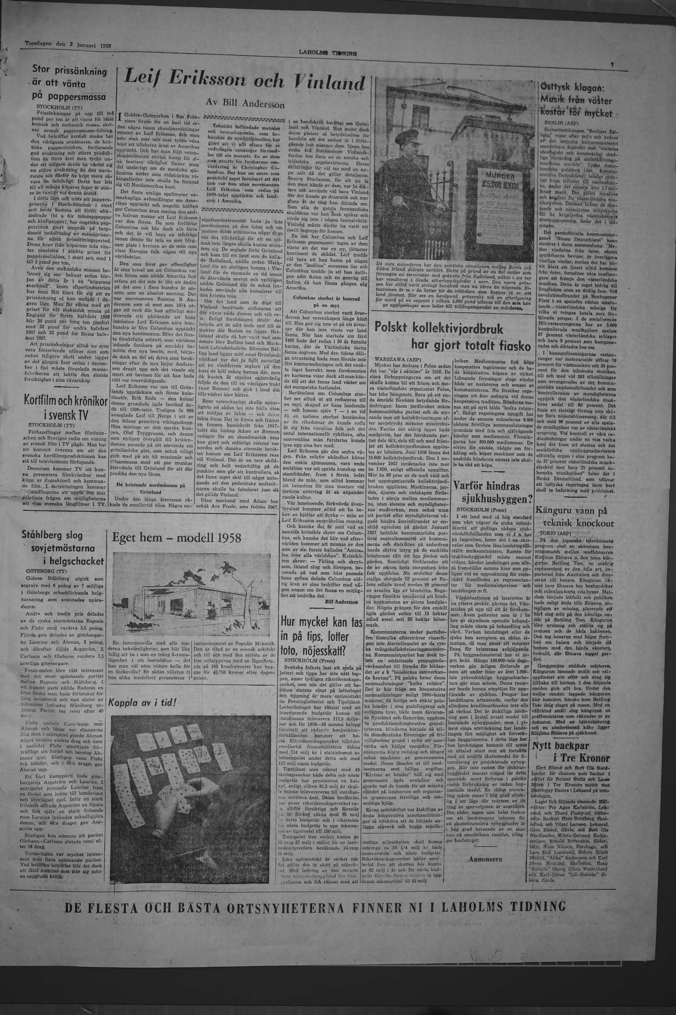 Laholms Tidning Torsdag 2 januari 1958, sida 7
