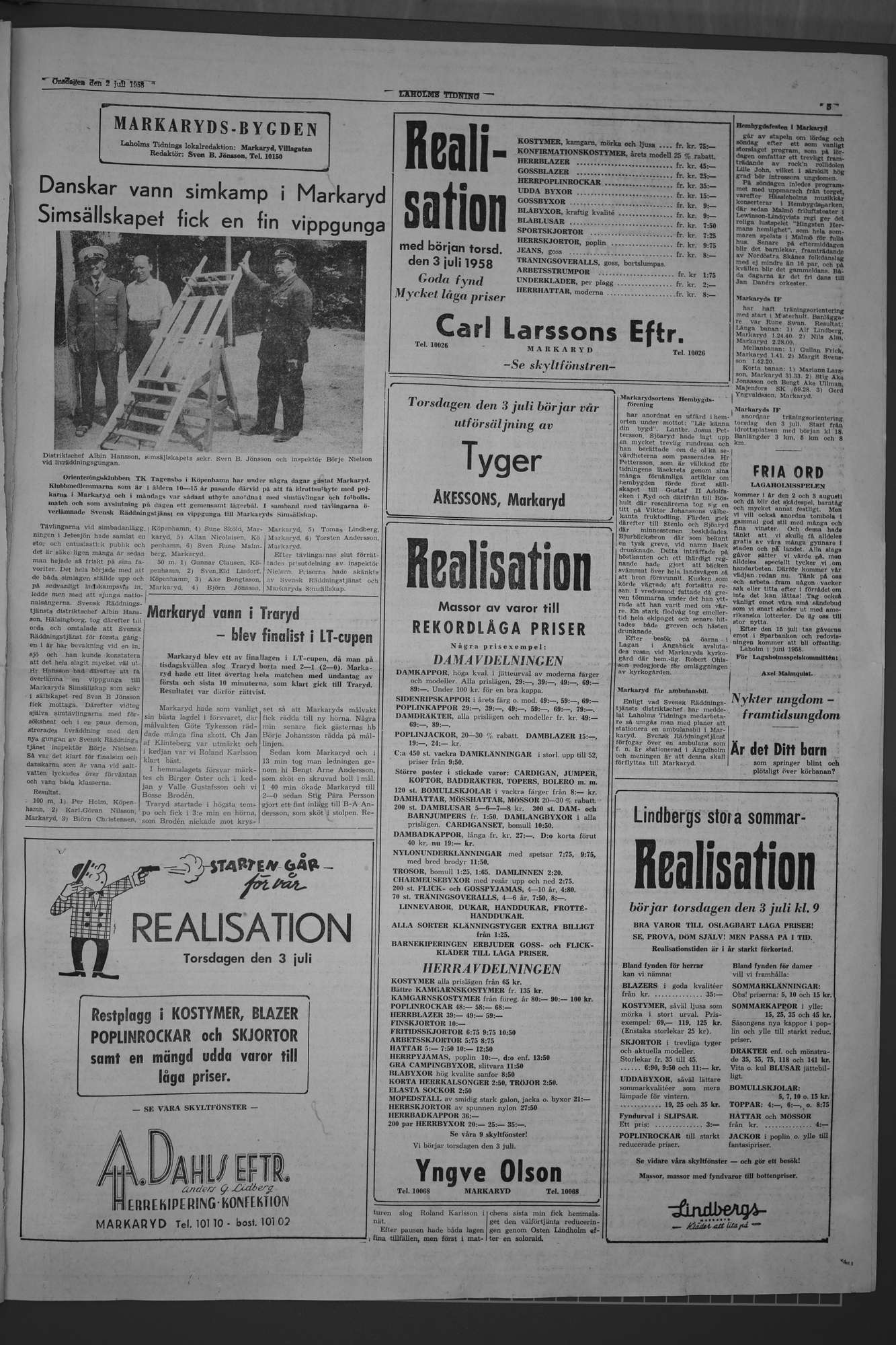 Laholms Tidning Onsdag 2 juli 1958, sida 5