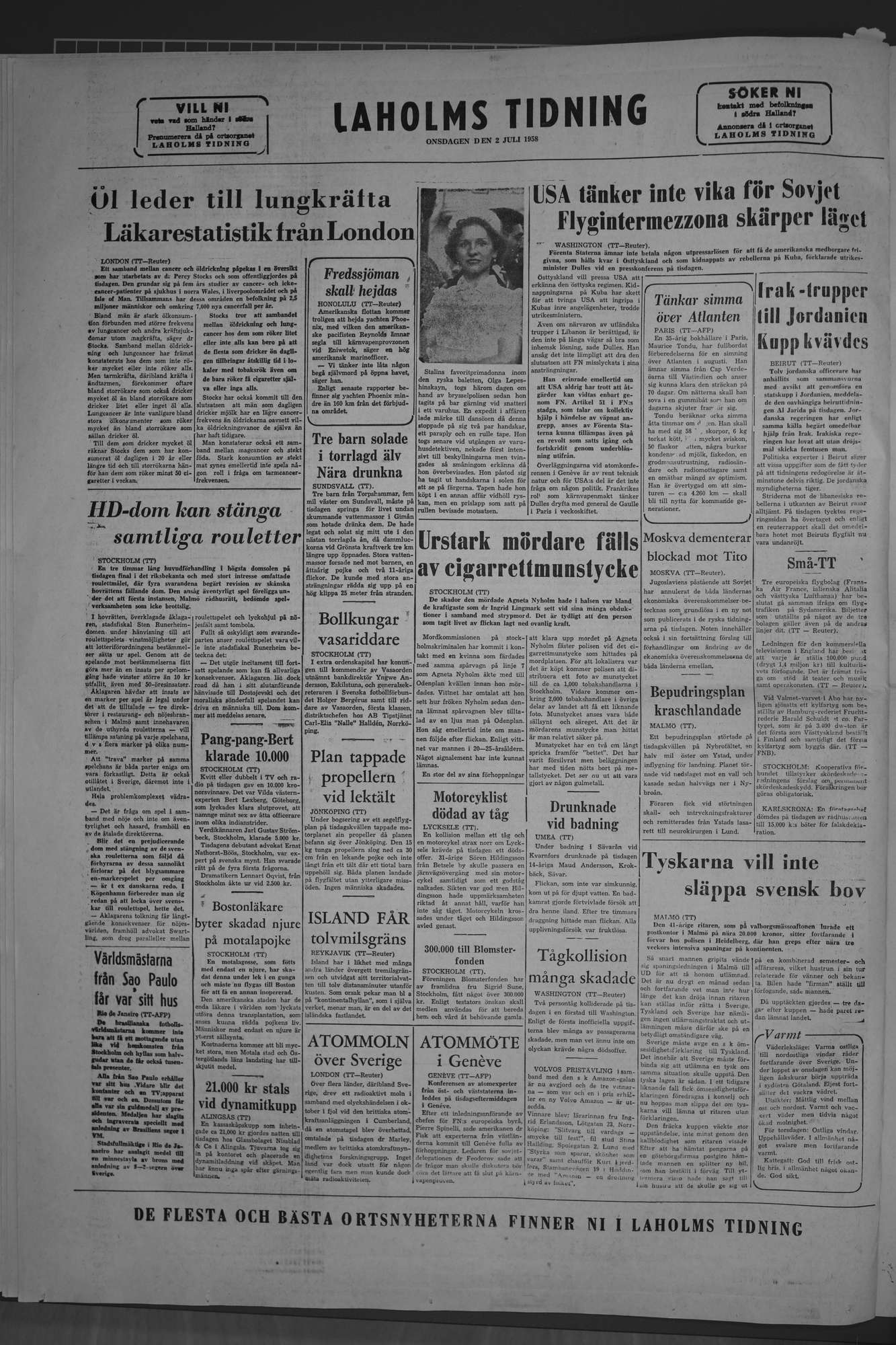 Laholms Tidning Onsdag 2 juli 1958, sida 8