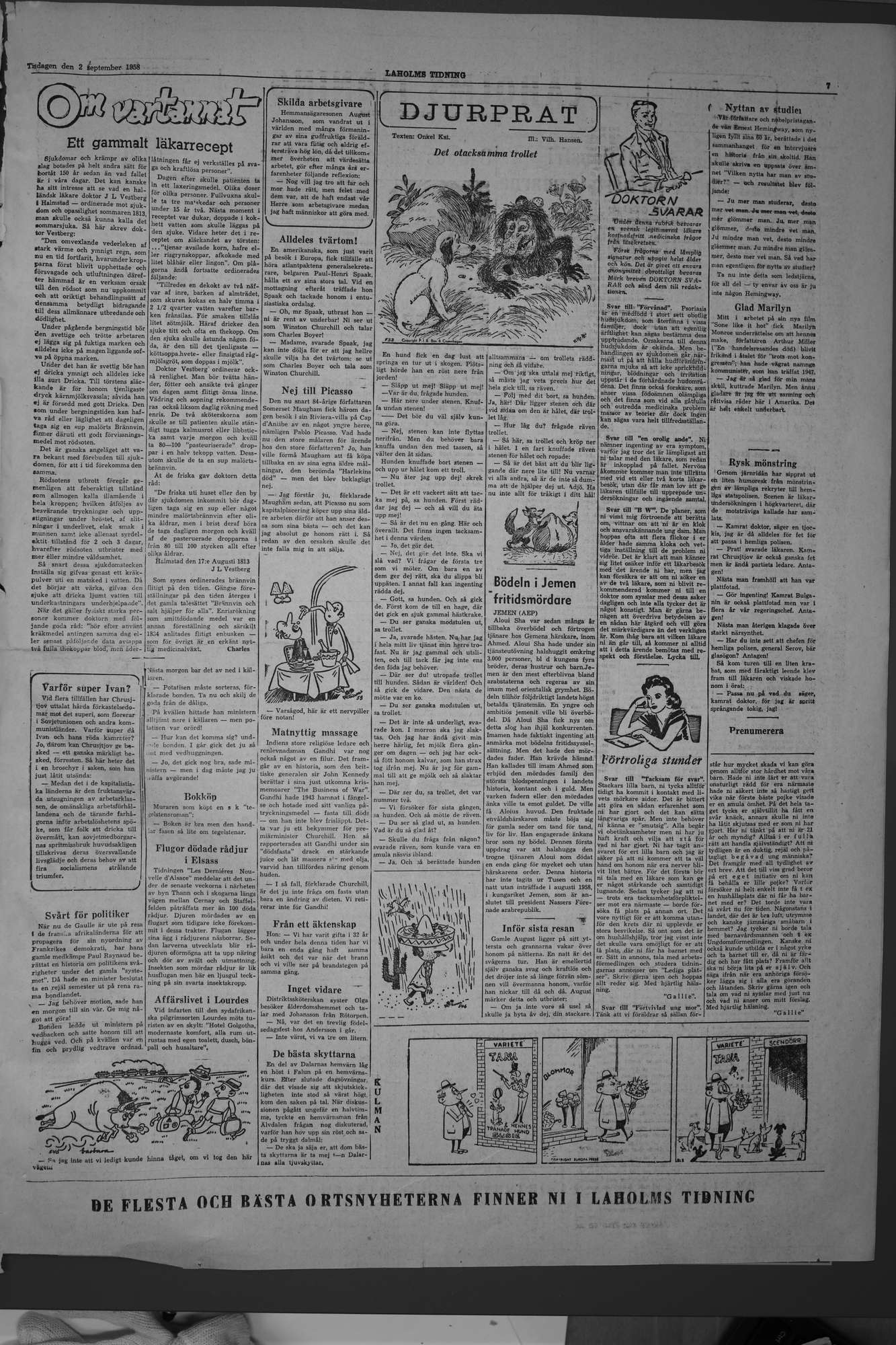 Laholms Tidning Tisdag 2 september 1958, sida 7