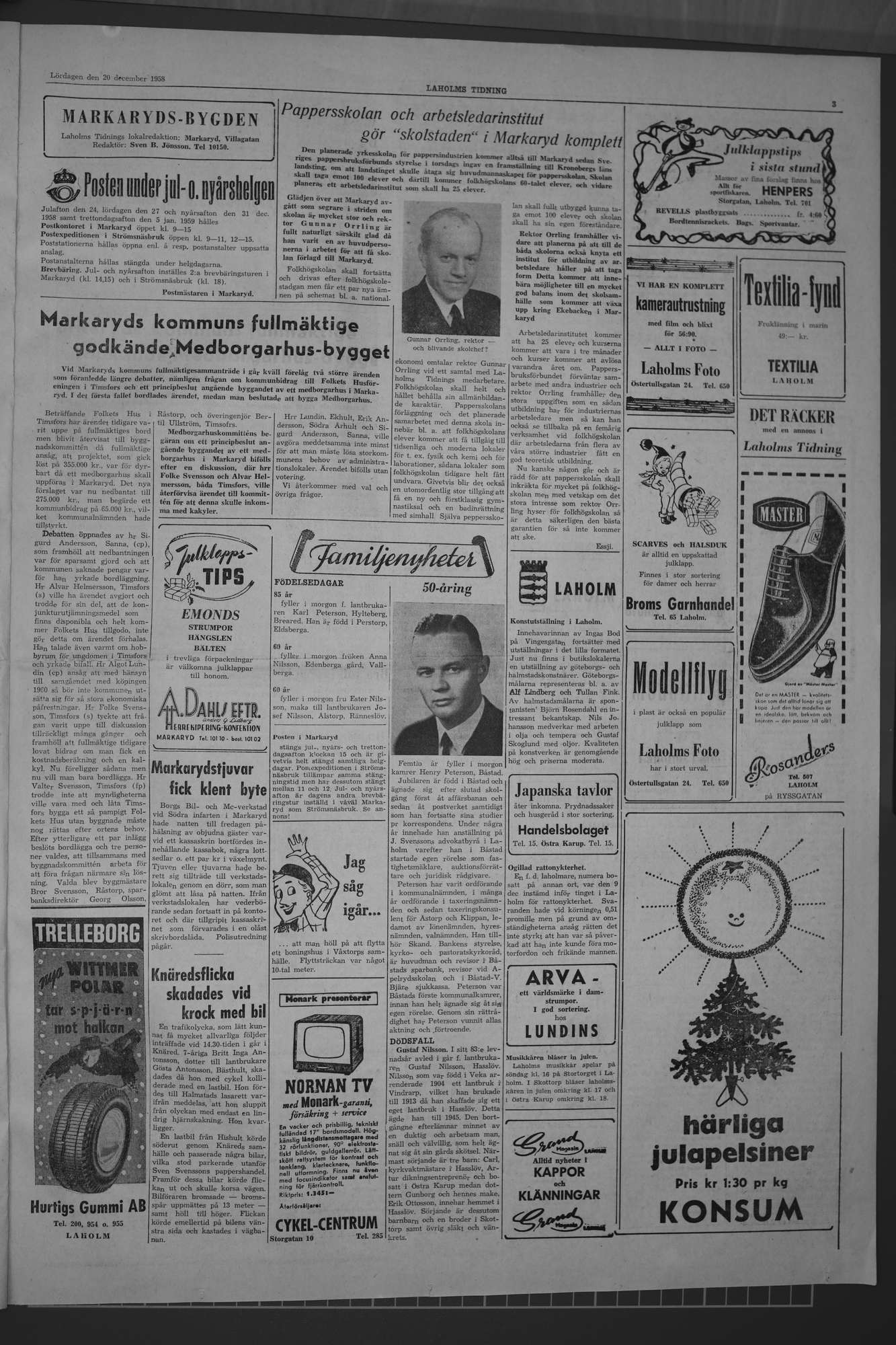 Laholms Tidning Lördag 20 december 1958, sida 3