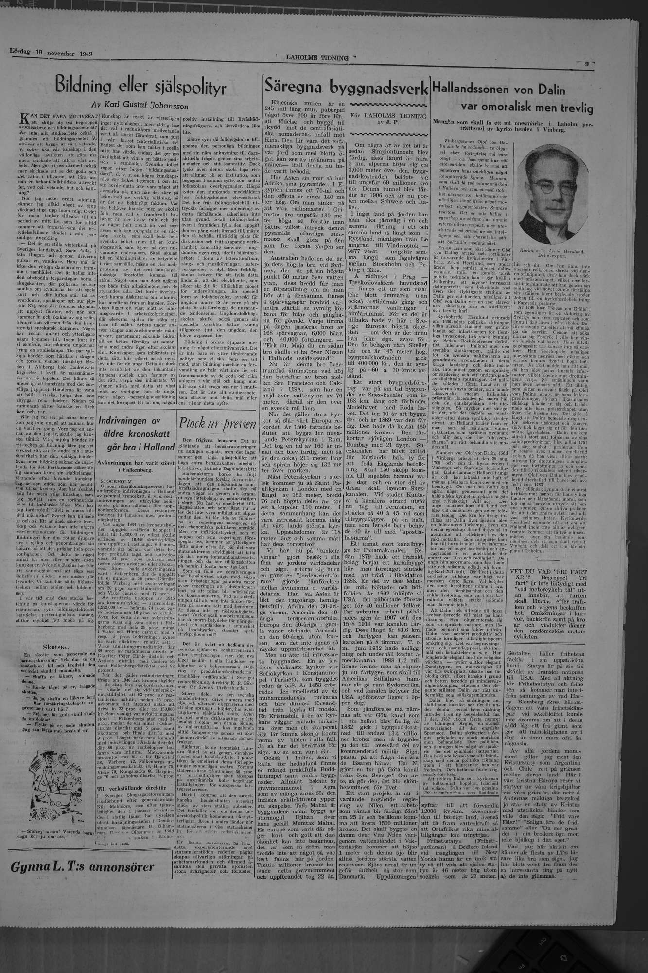 Laholms Tidning Lördag 19 november 1949, sida 9