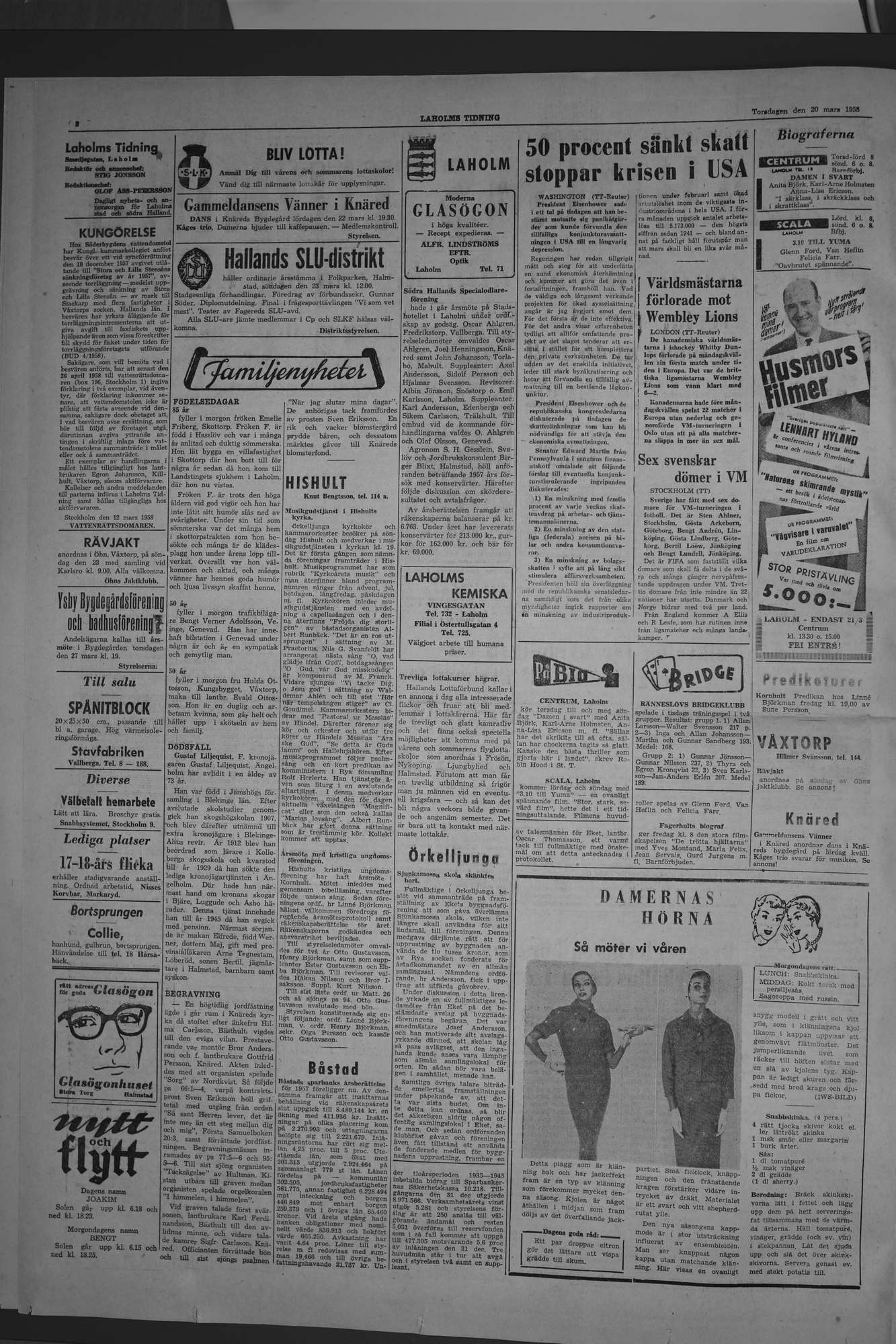 Laholms Tidning Torsdag 20 mars 1958, sida 2