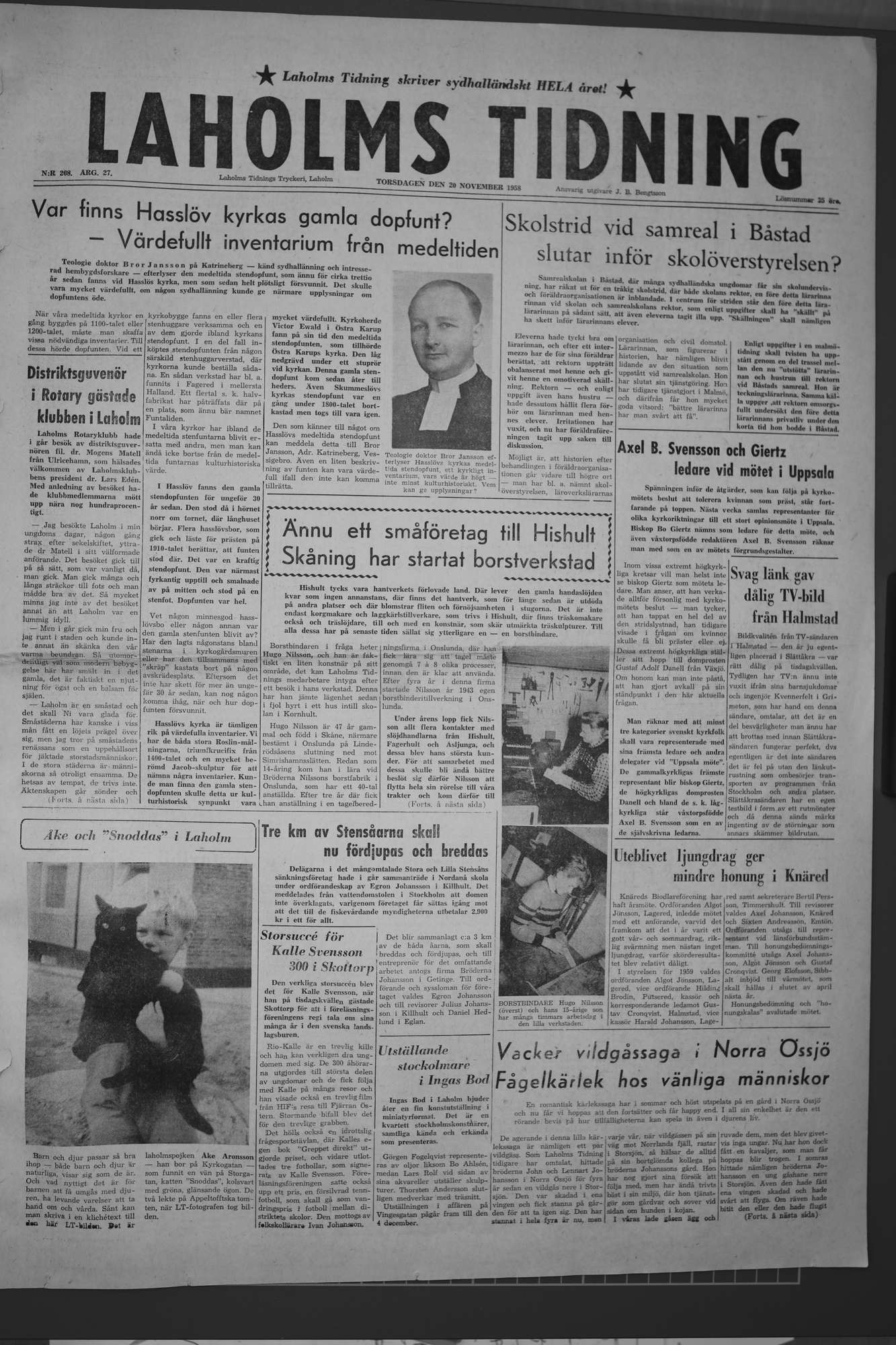 Laholms Tidning Torsdag 20 november 1958, sida 1