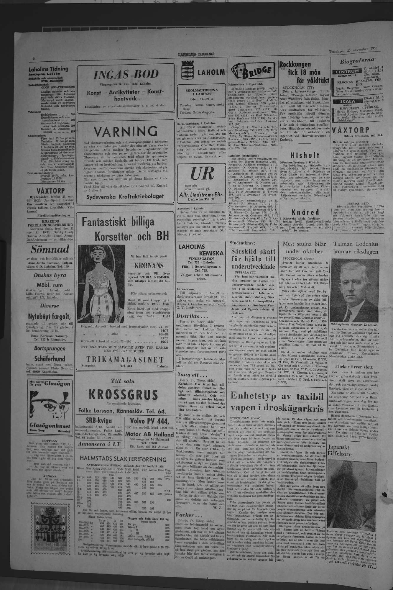 Laholms Tidning Torsdag 20 november 1958, sida 2