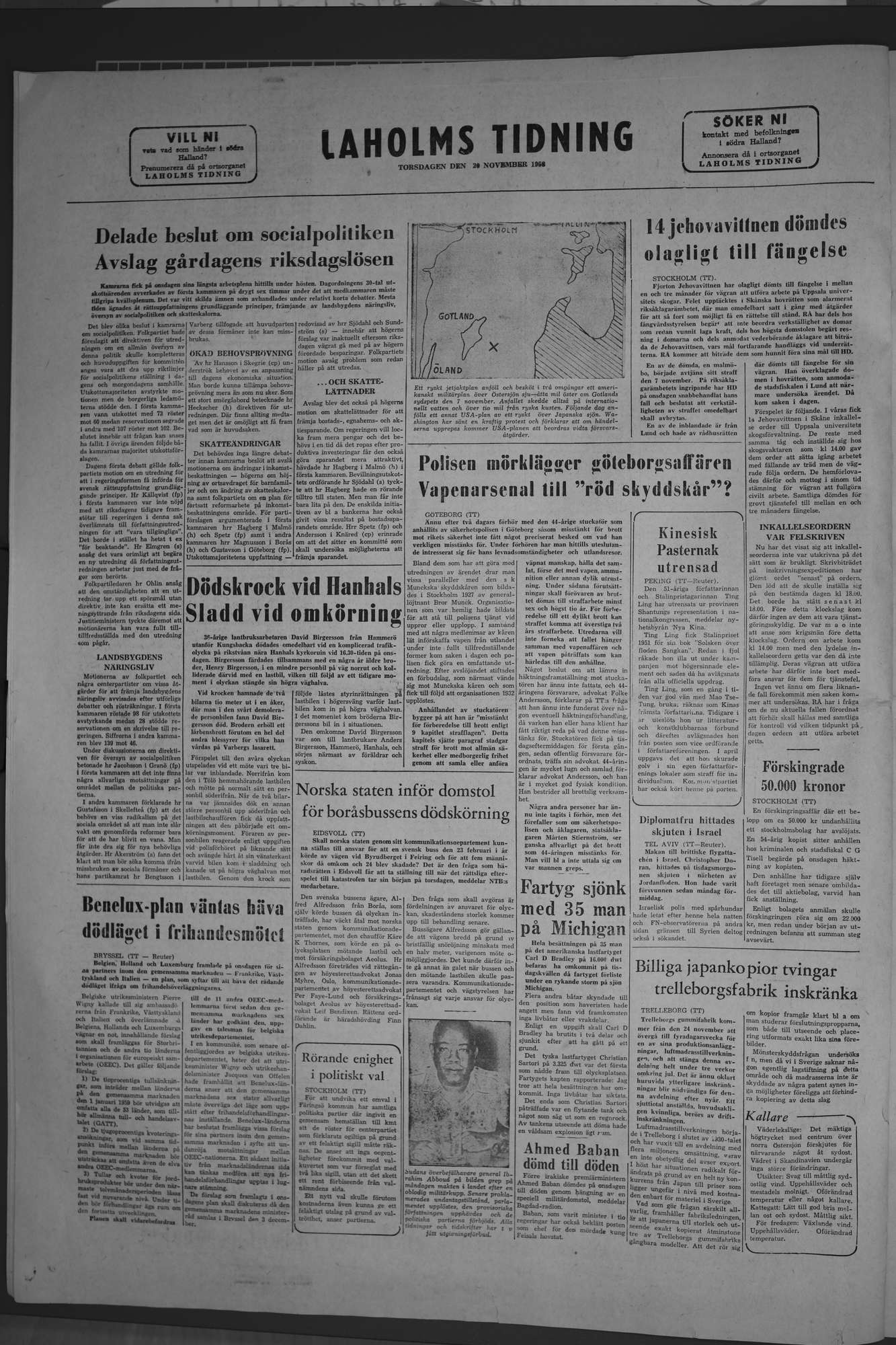 Laholms Tidning Torsdag 20 november 1958, sida 8