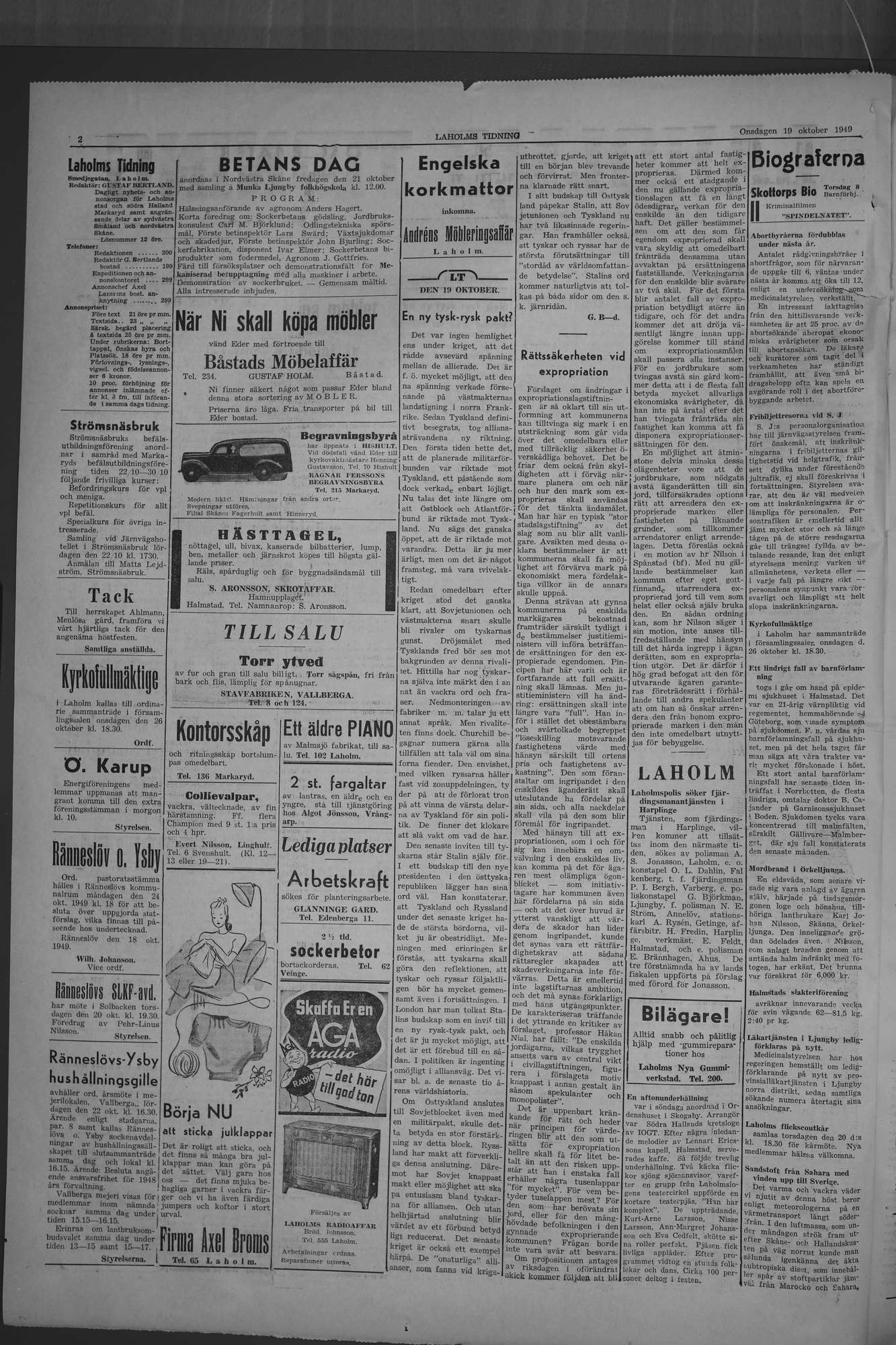 Laholms Tidning Onsdag 19 oktober 1949, sida 2