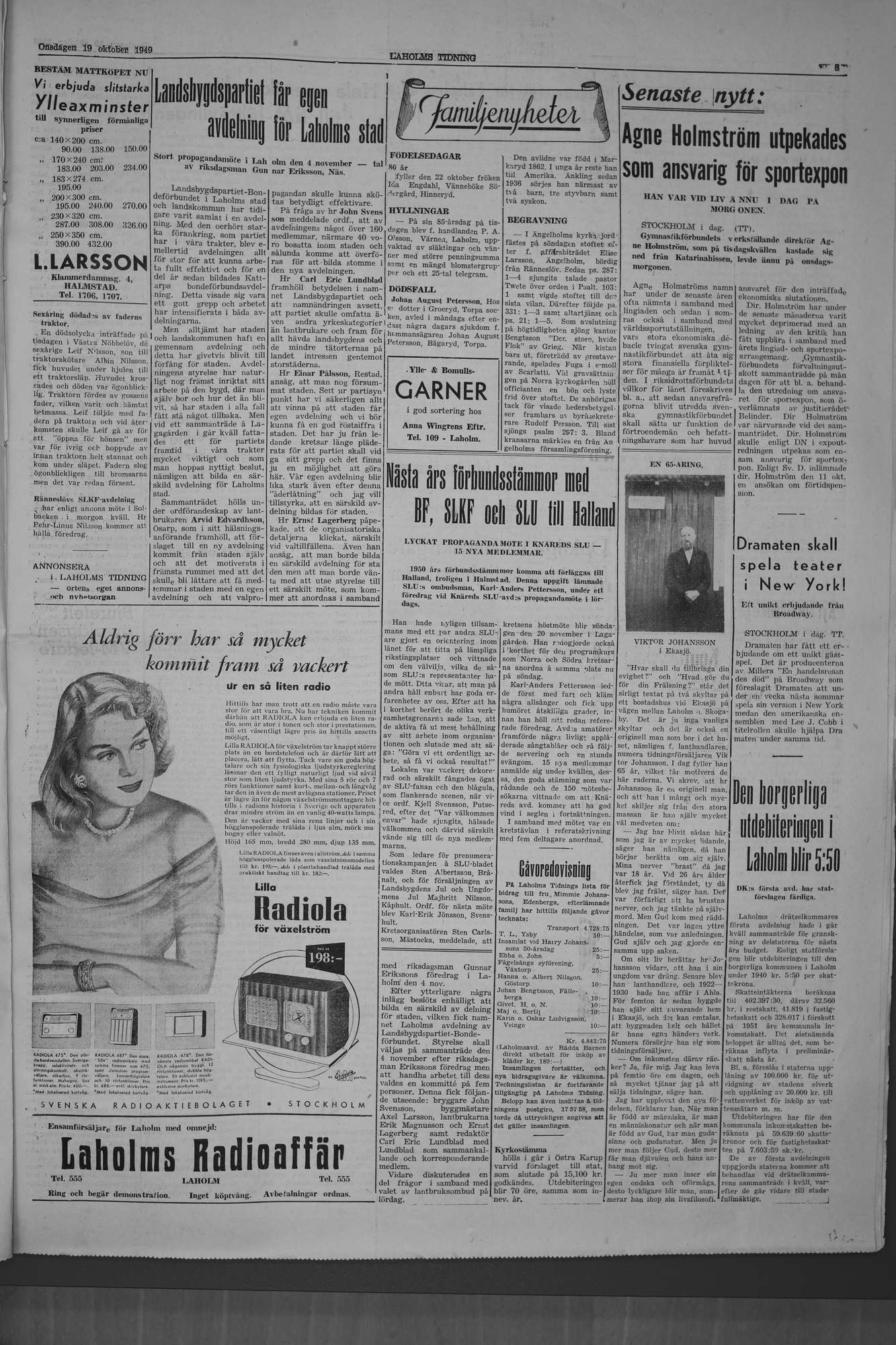 Laholms Tidning Onsdag 19 oktober 1949, sida 3