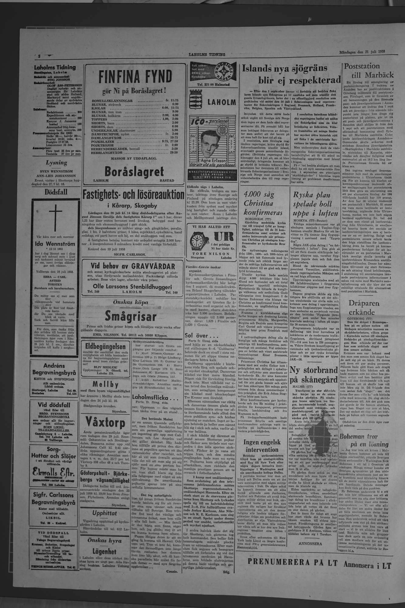 Laholms Tidning Måndag 21 juli 1958, sida 2