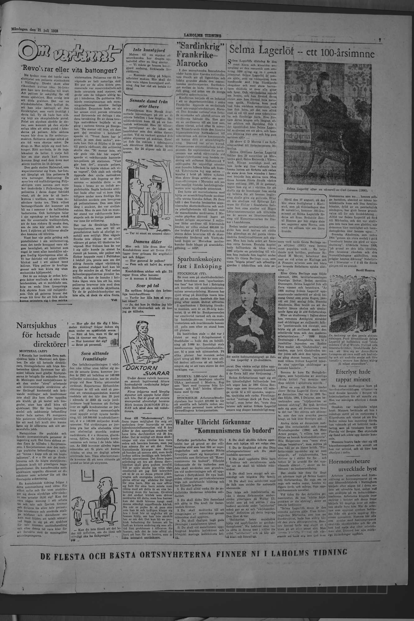 Laholms Tidning Måndag 21 juli 1958, sida 7