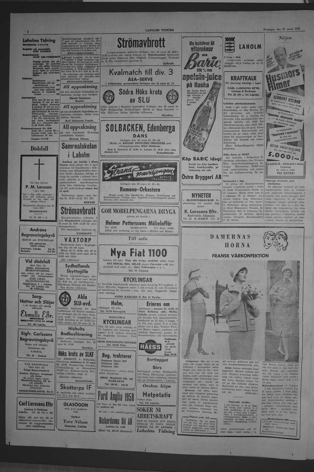 Laholms Tidning Fredag 21 mars 1958, sida 2