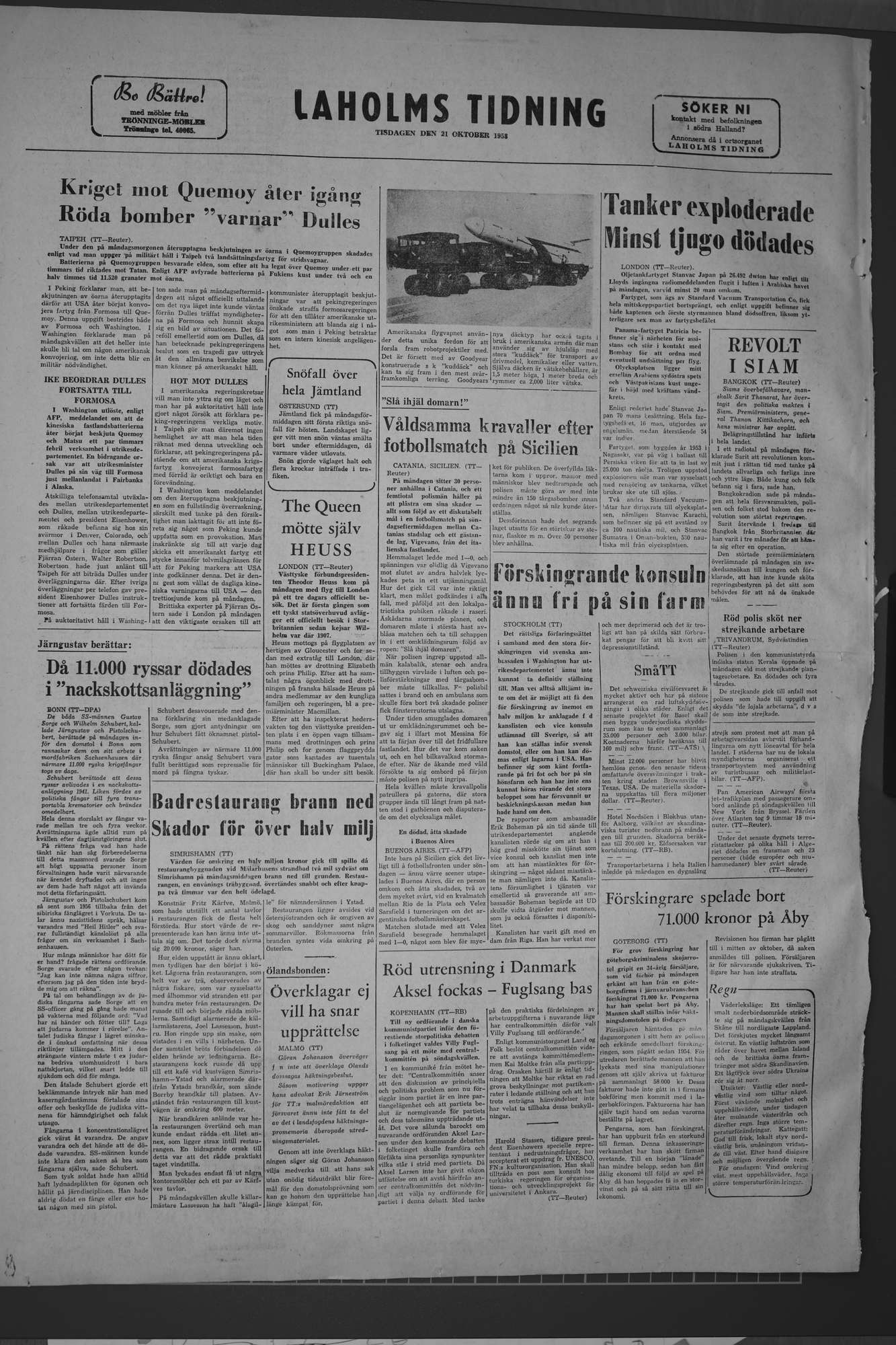 Laholms Tidning Tisdag 21 oktober 1958, sida 8
