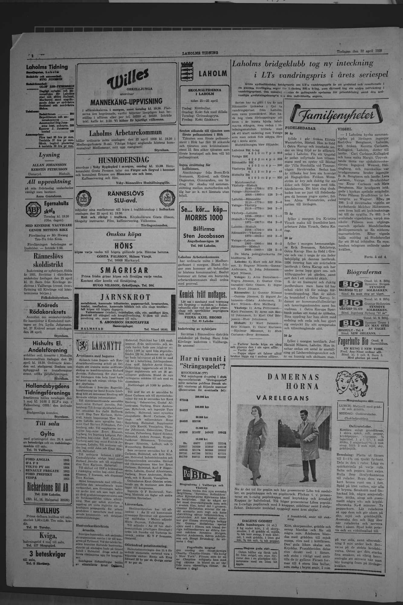 Laholms Tidning Tisdag 22 april 1958, sida 2