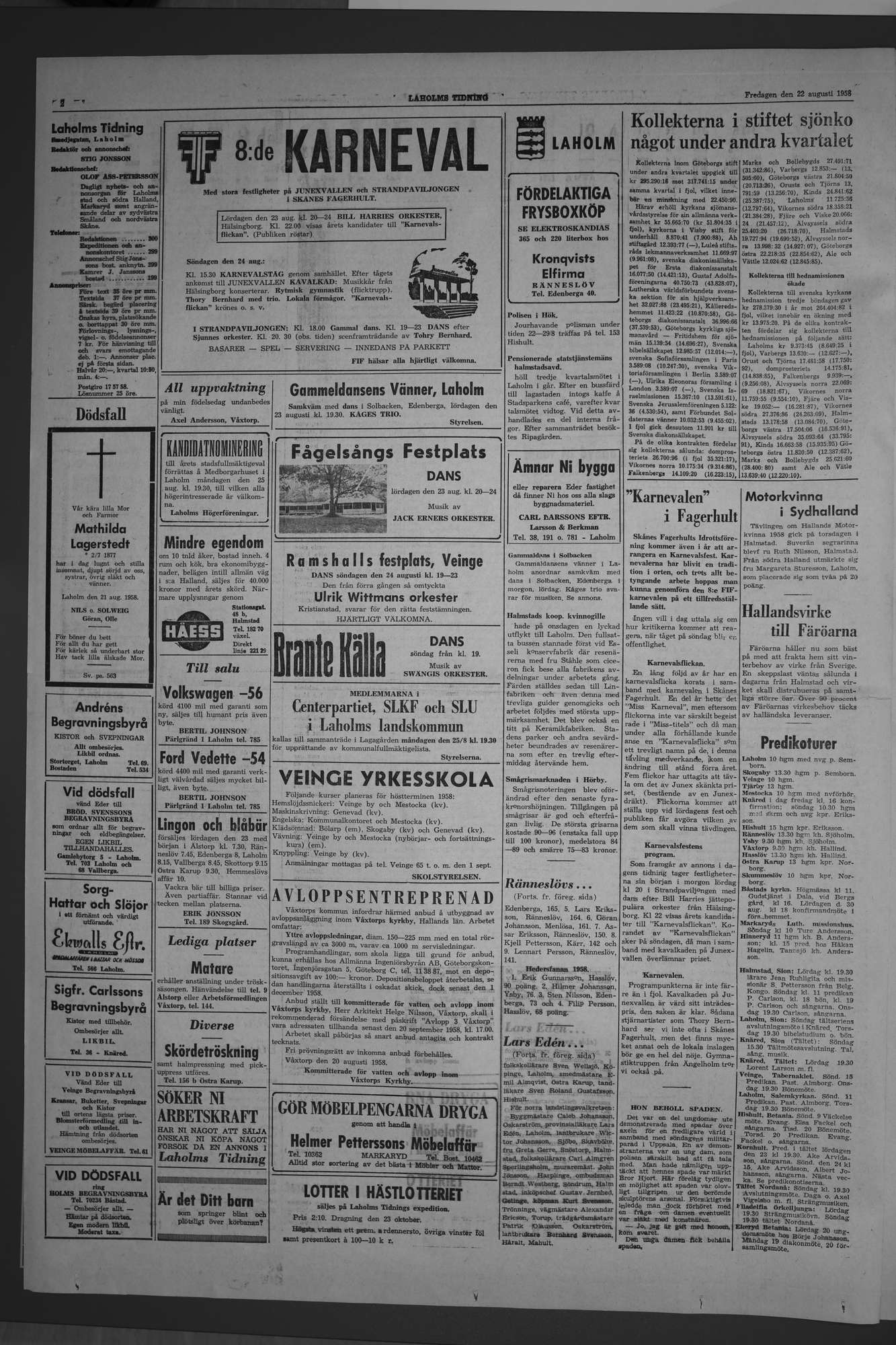 Laholms Tidning Fredag 22 augusti 1958, sida 2