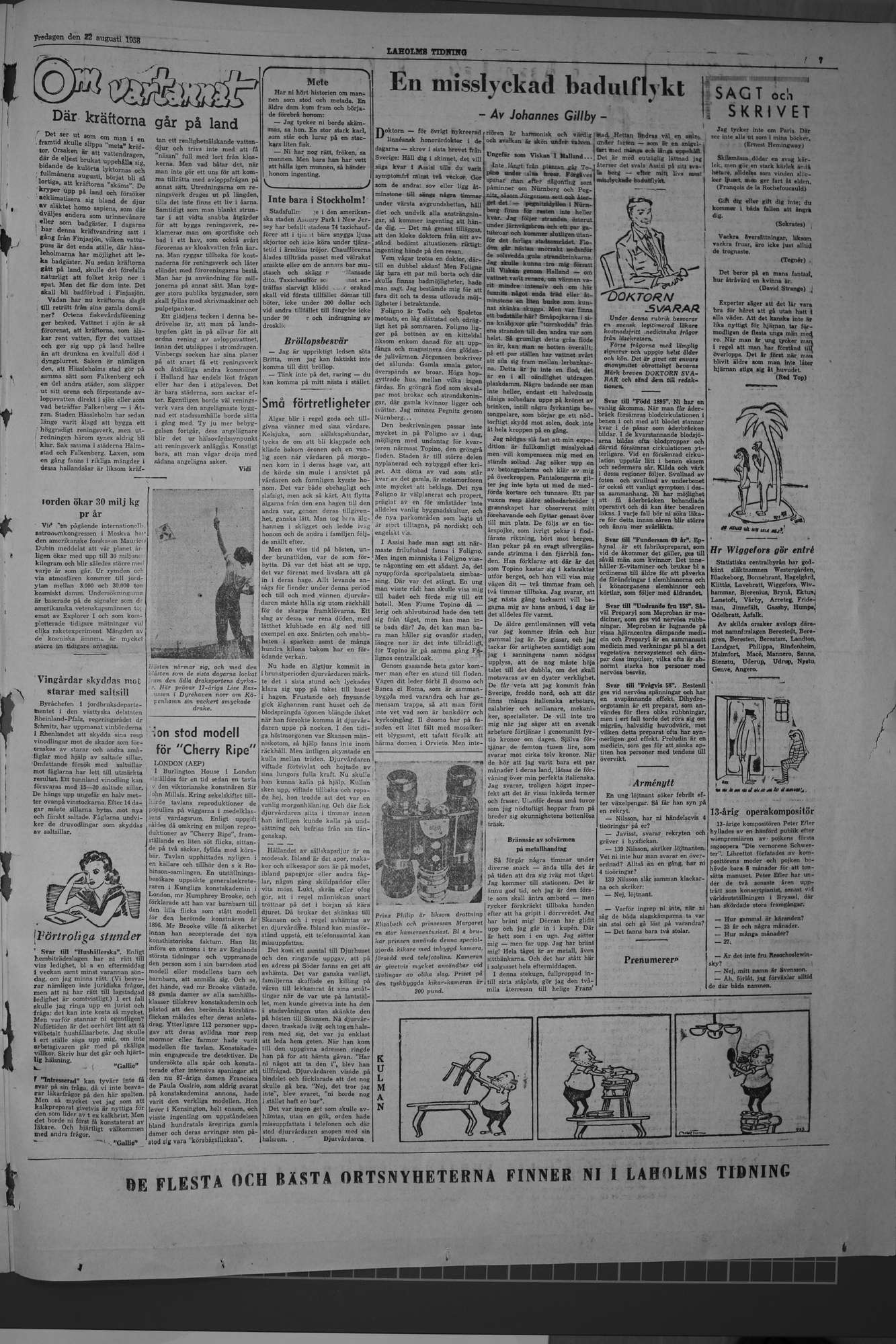 Laholms Tidning Fredag 22 augusti 1958, sida 7