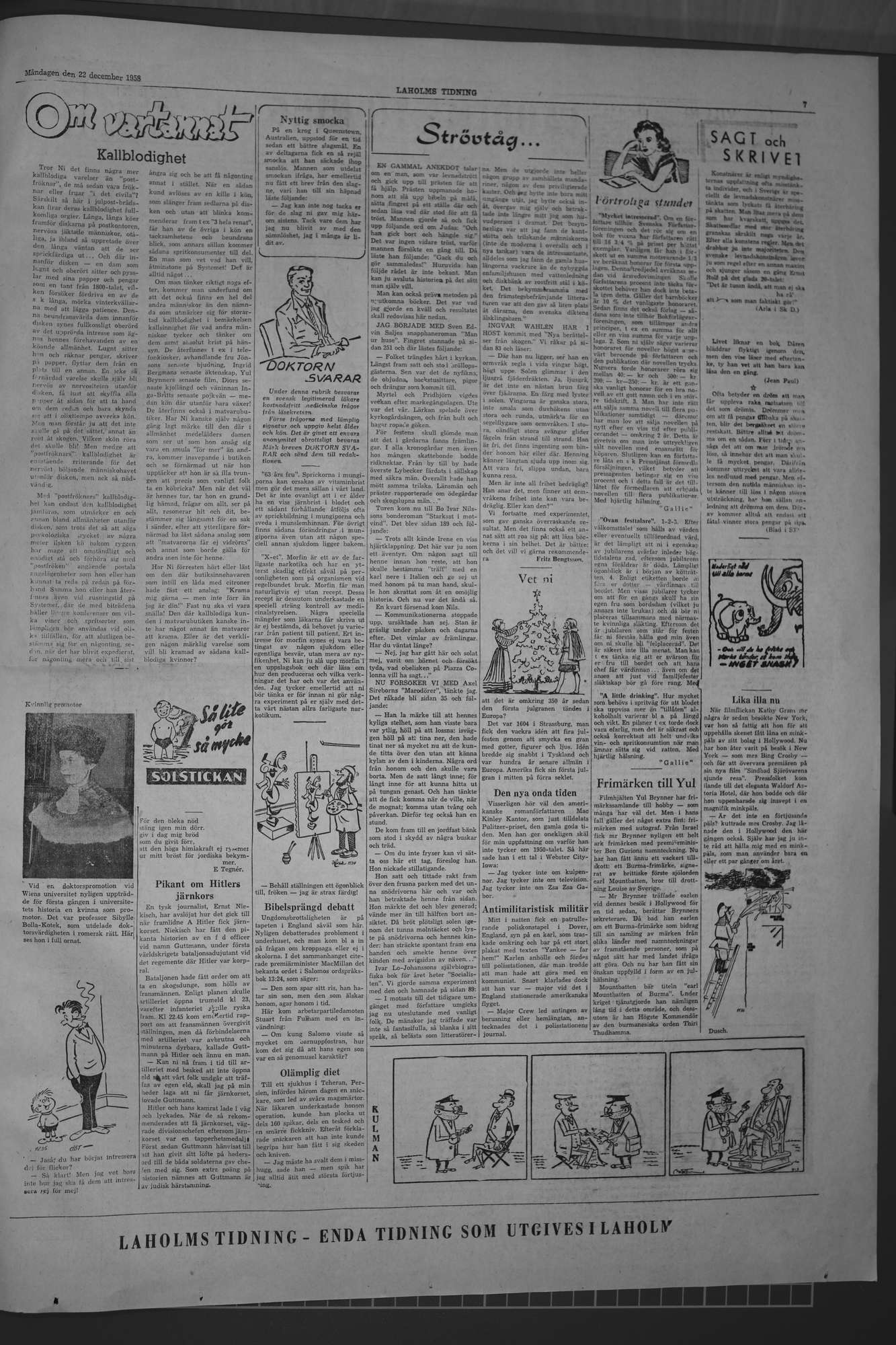 Laholms Tidning Måndag 22 december 1958, sida 7