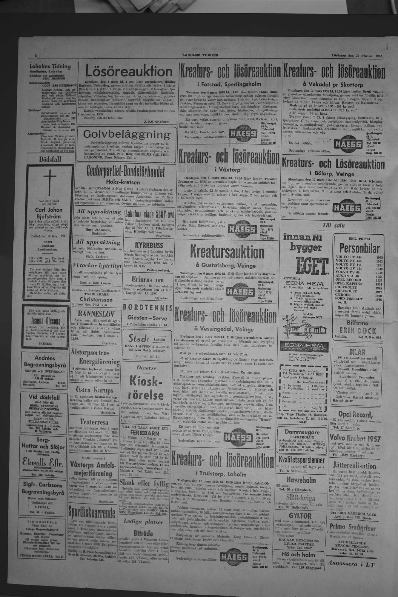Laholms Tidning Lördag 22 februari 1958, sida 2