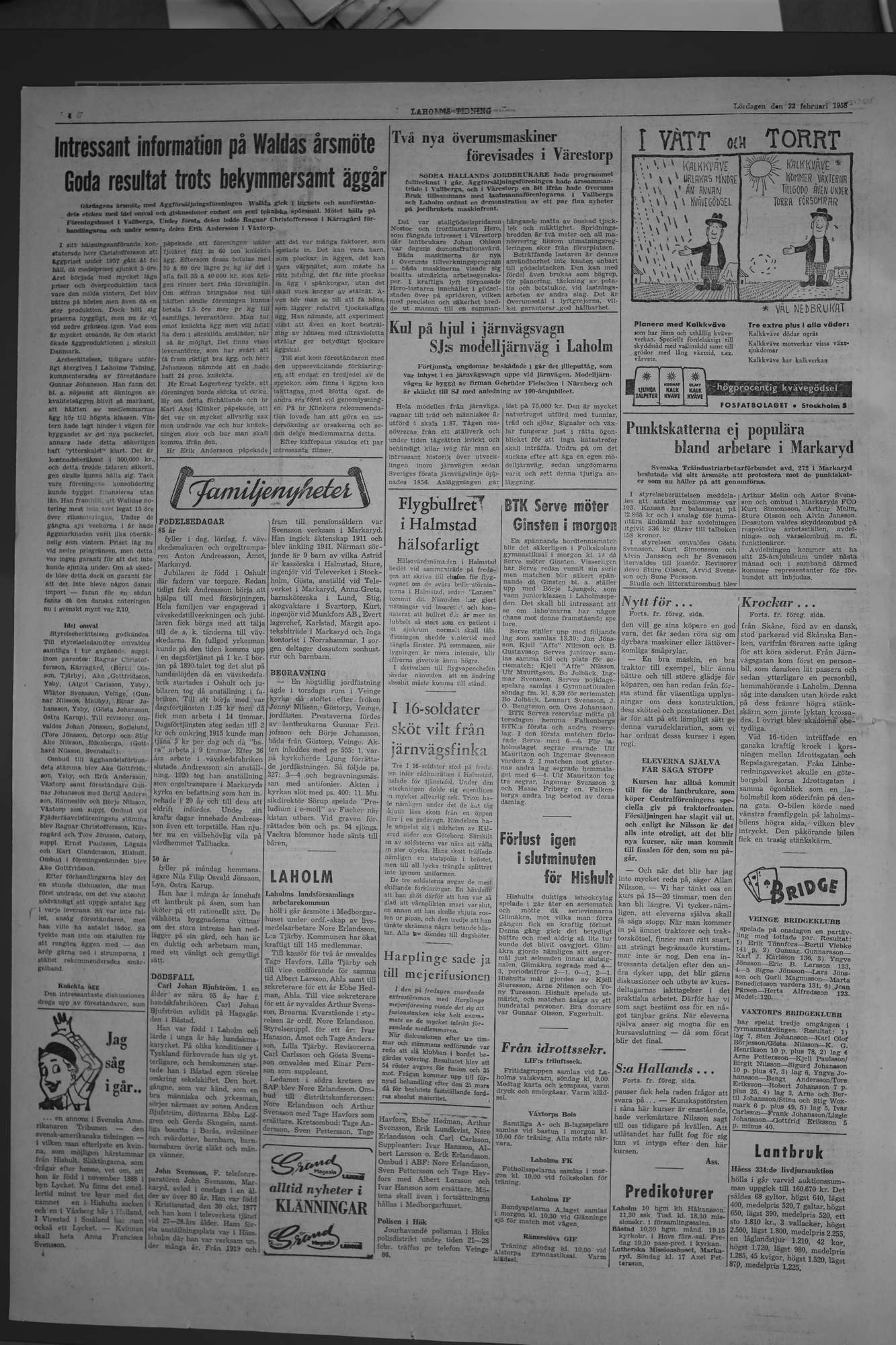 Laholms Tidning Lördag 22 februari 1958, sida 4