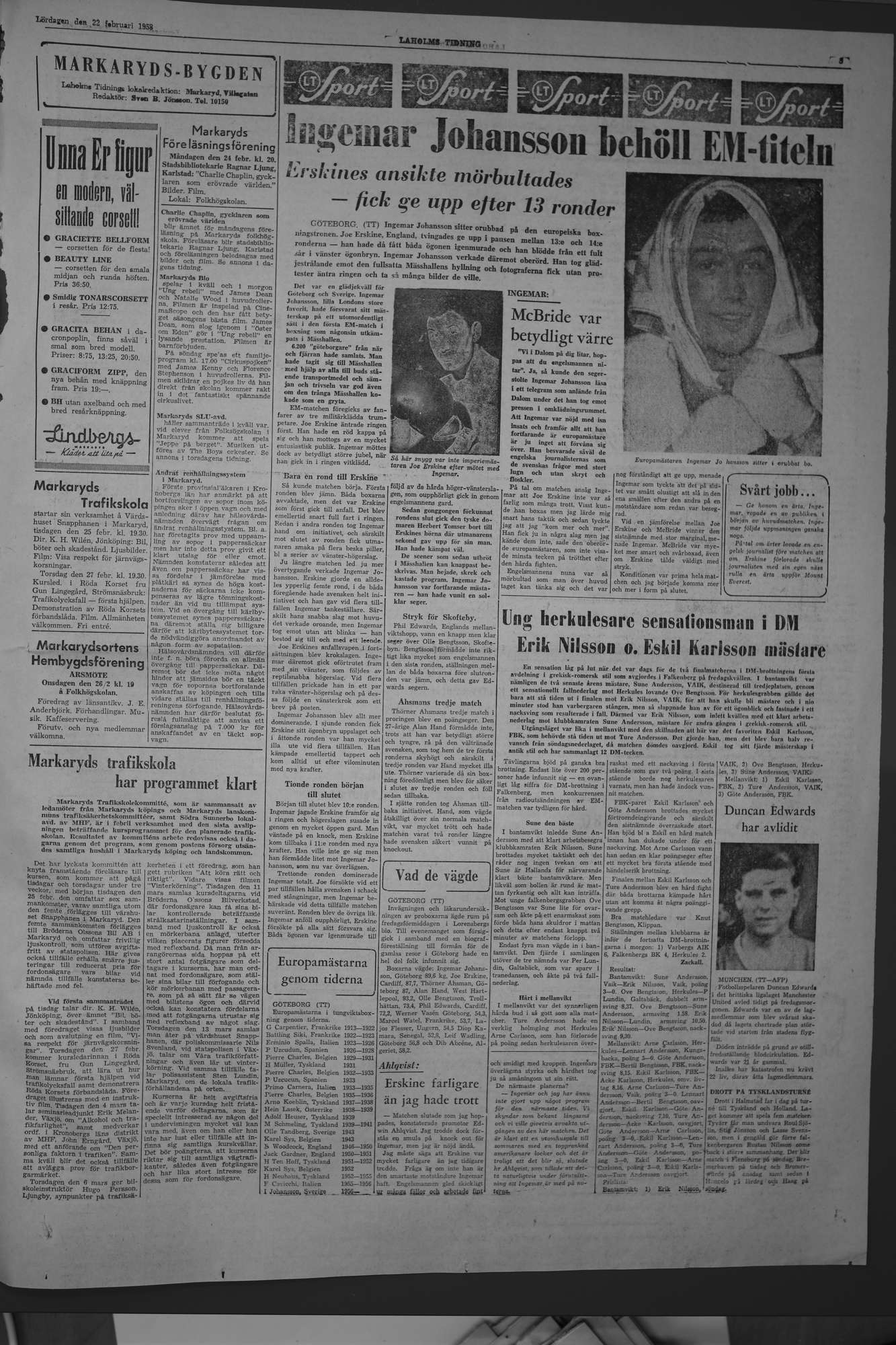 Laholms Tidning Lördag 22 februari 1958, sida 5
