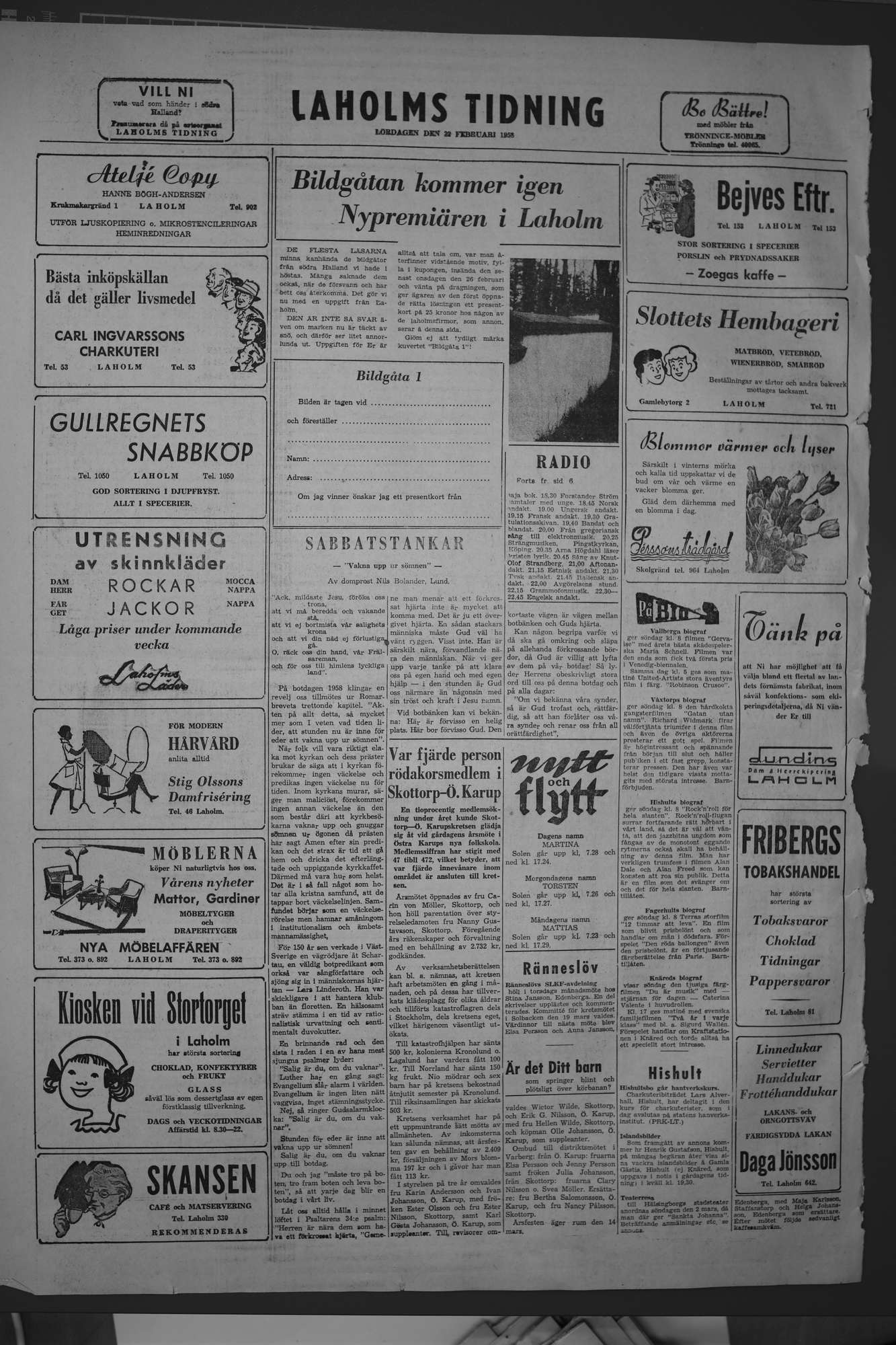 Laholms Tidning Lördag 22 februari 1958, sida 8