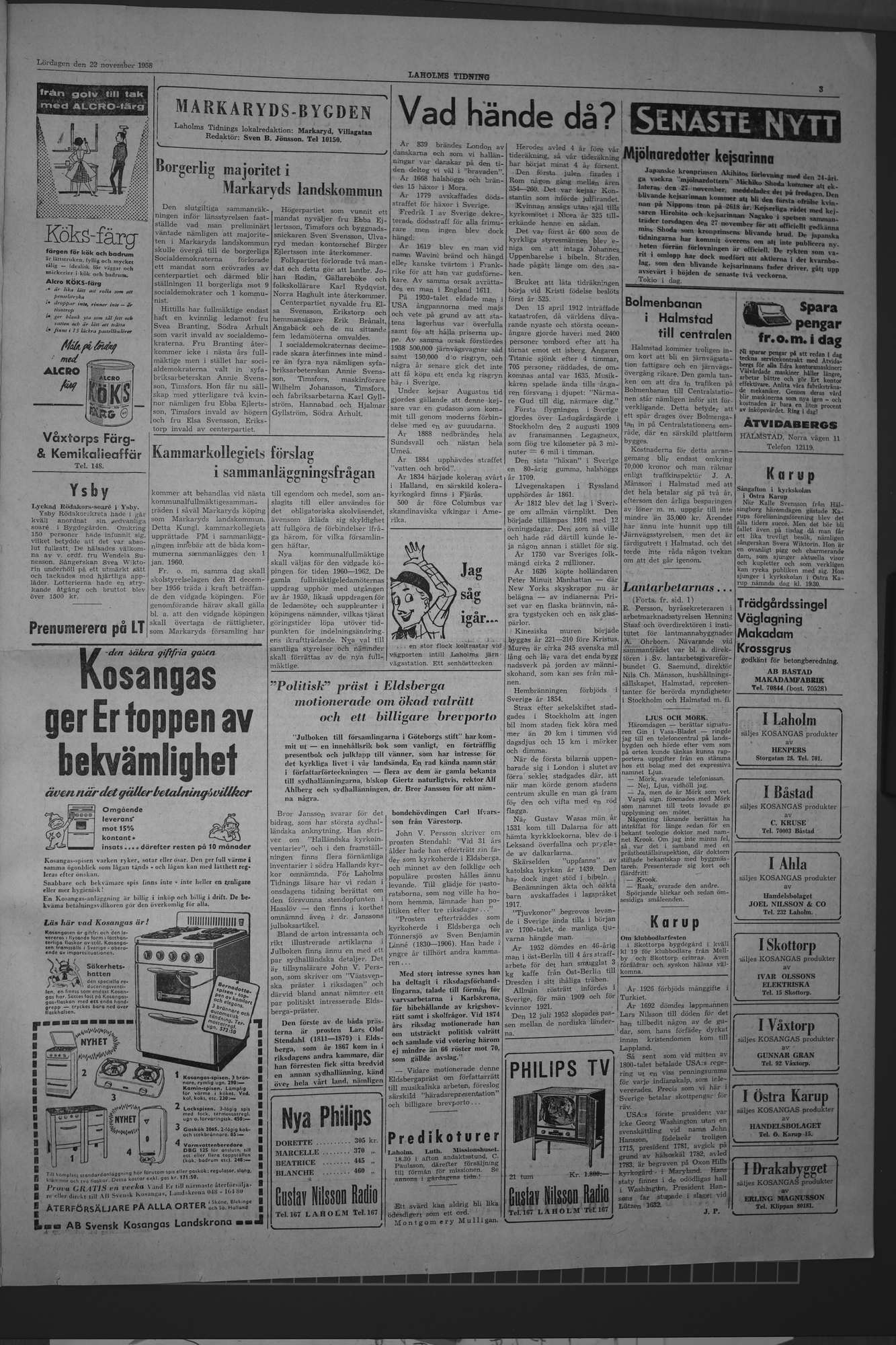 Laholms Tidning Lördag 22 november 1958, sida 3