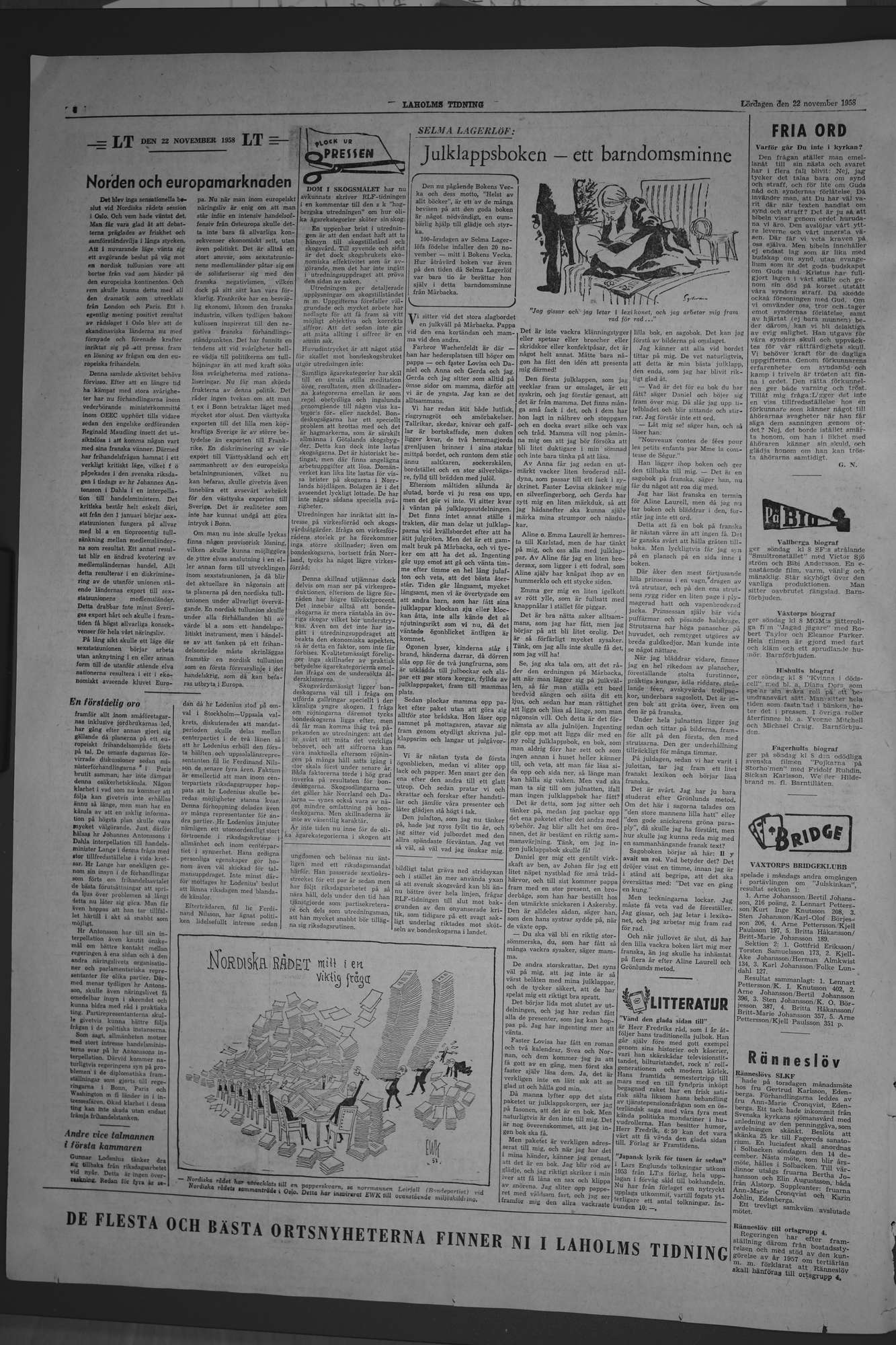 Laholms Tidning Lördag 22 november 1958, sida 4