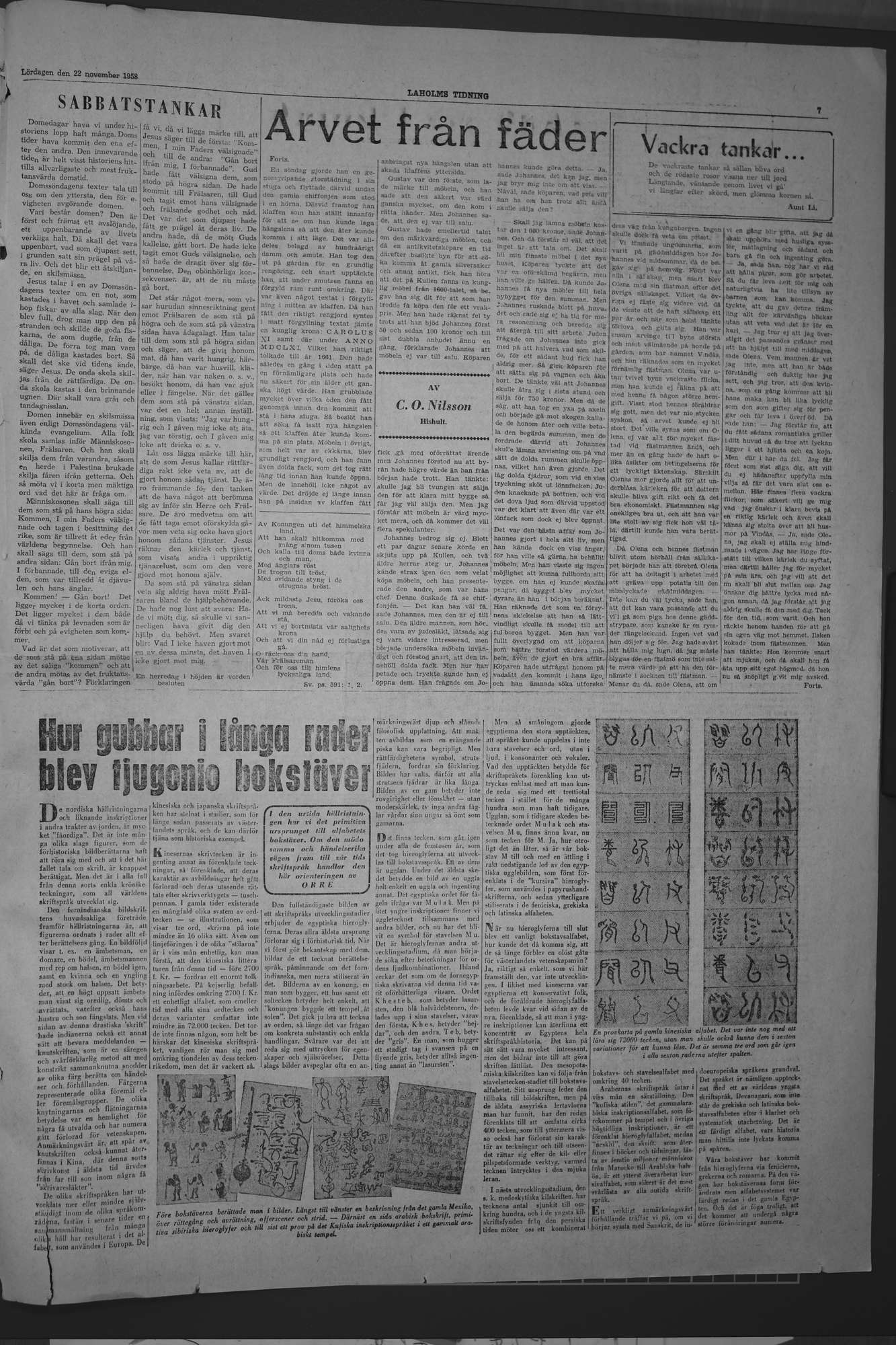 Laholms Tidning Lördag 22 november 1958, sida 7