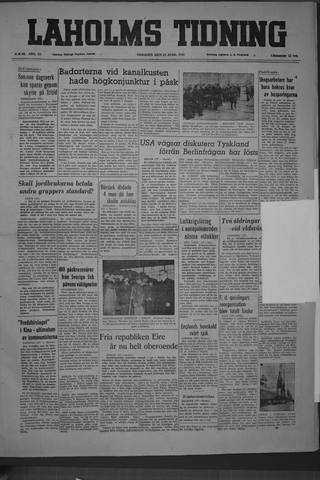 Förstasidan, Tisdag 19 april 1949