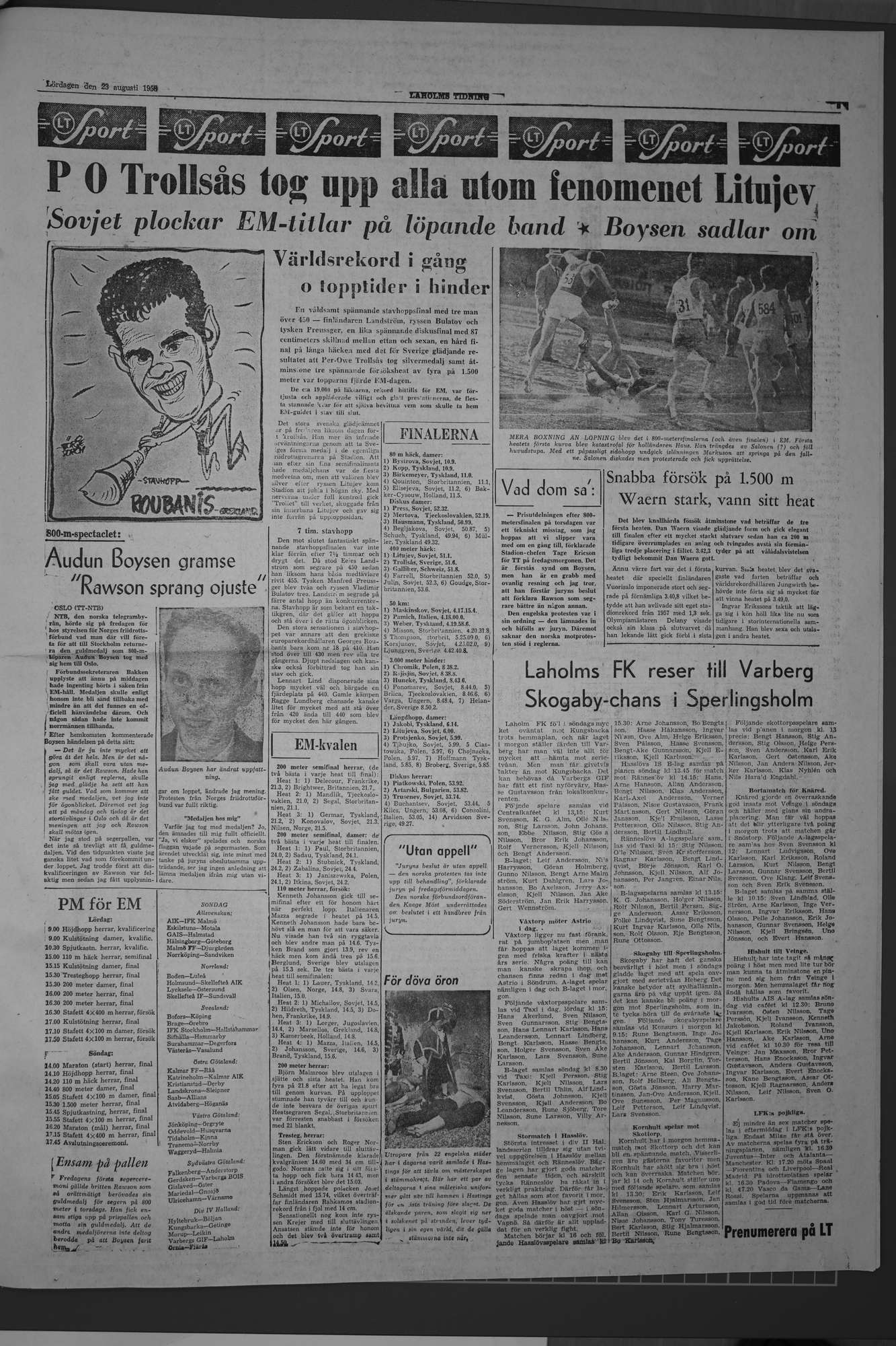 Laholms Tidning Lördag 23 augusti 1958, sida 5