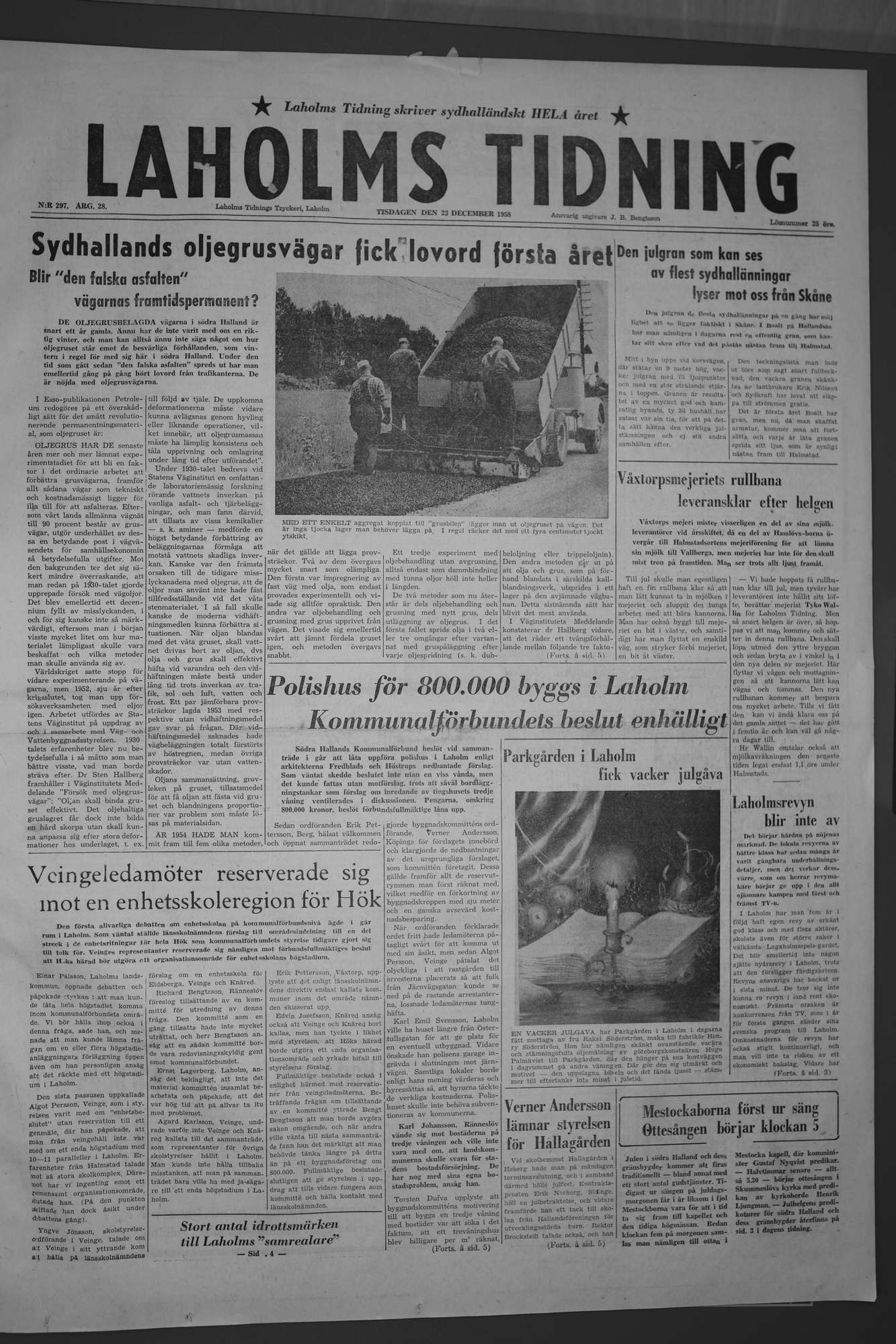 Laholms Tidning Tisdag 23 december 1958, sida 1