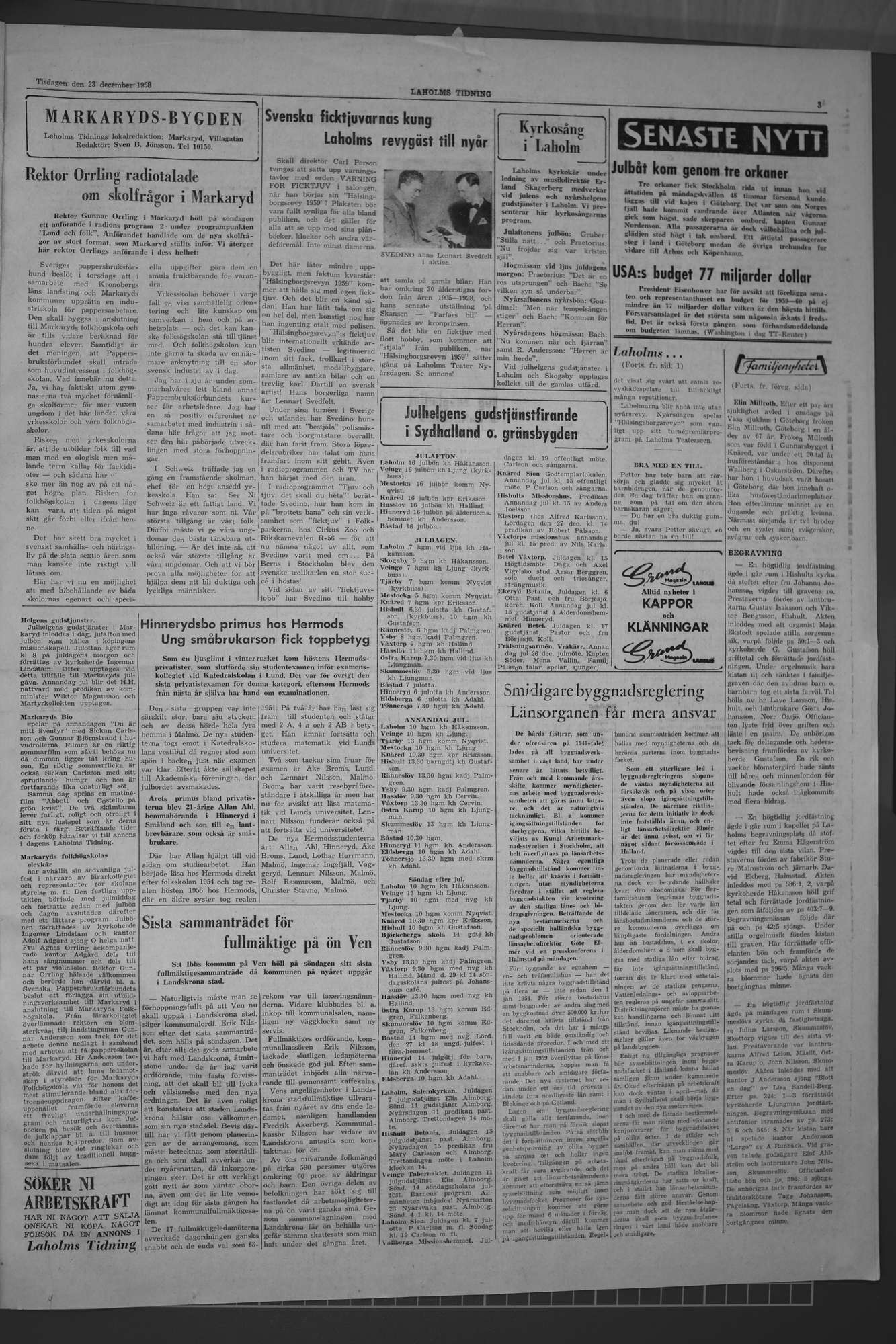 Laholms Tidning Tisdag 23 december 1958, sida 3