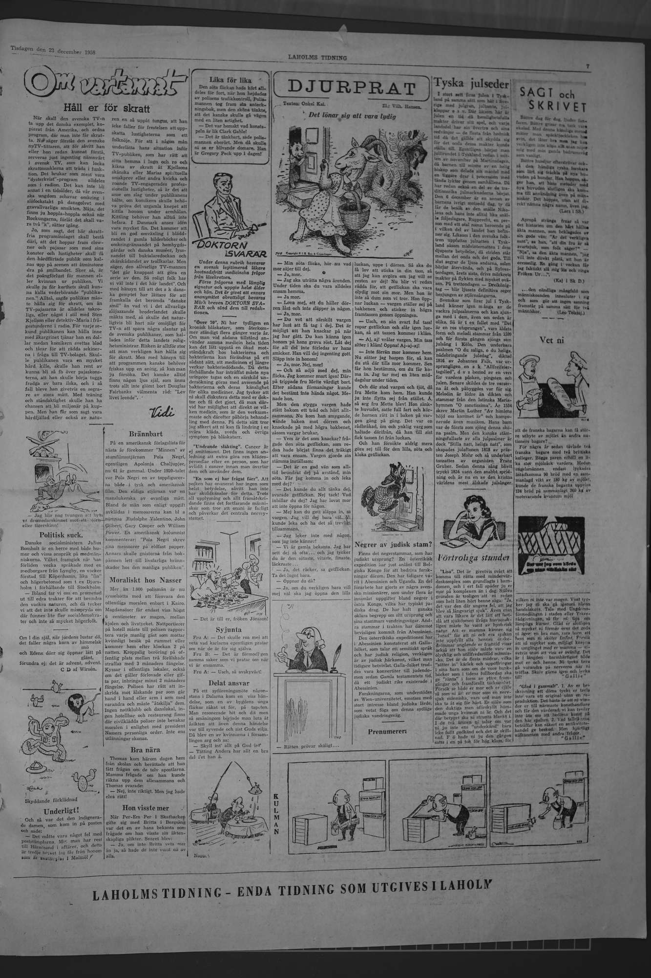 Laholms Tidning Tisdag 23 december 1958, sida 7