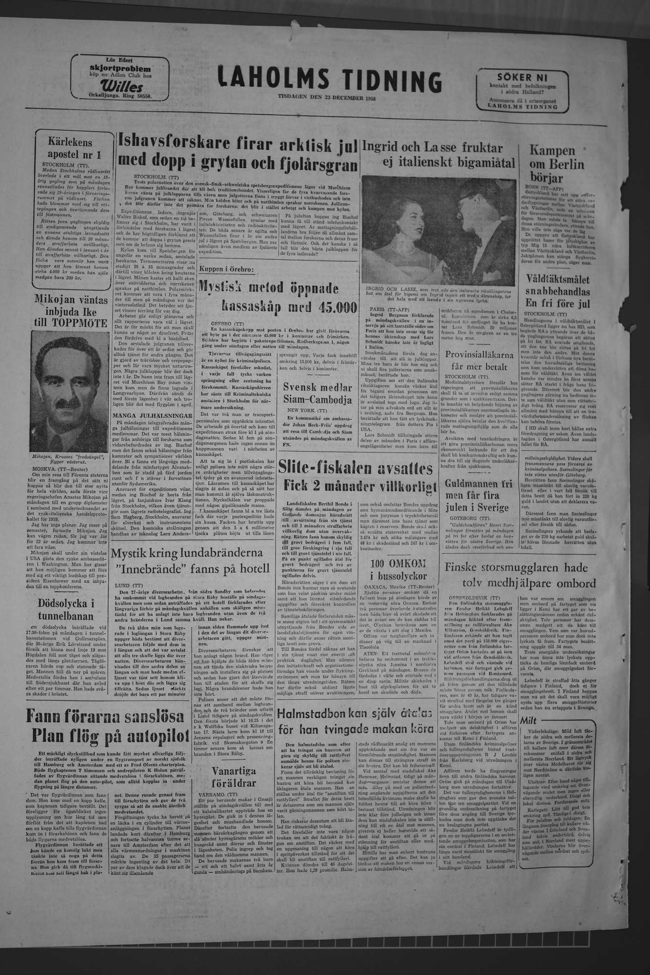 Laholms Tidning Tisdag 23 december 1958, sida 8