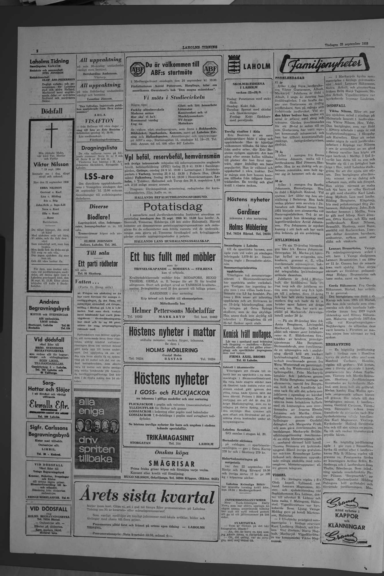 Laholms Tidning Tisdag 23 september 1958, sida 2