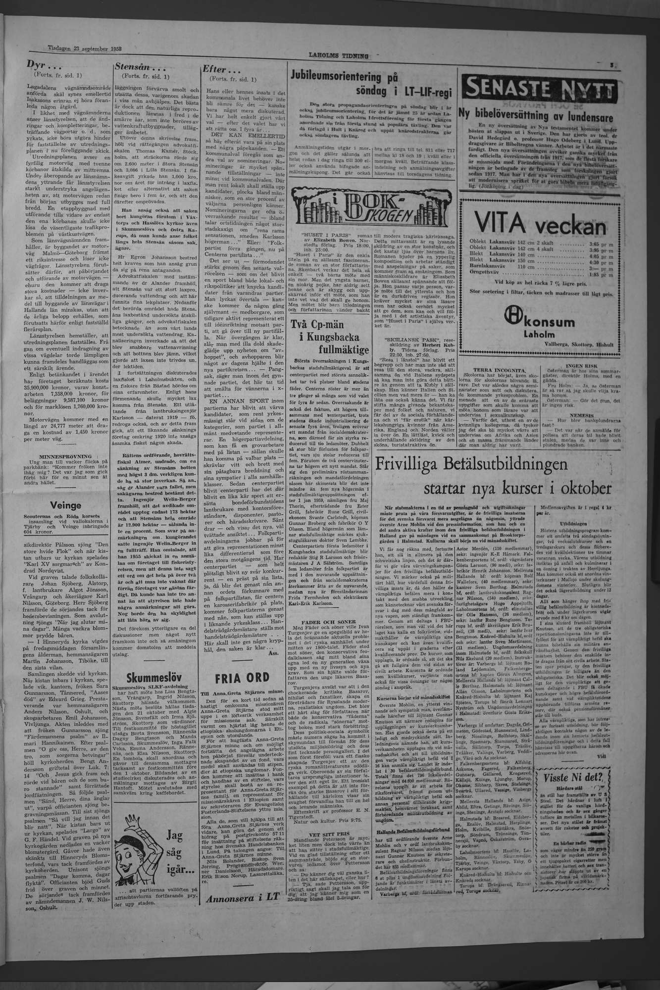 Laholms Tidning Tisdag 23 september 1958, sida 3