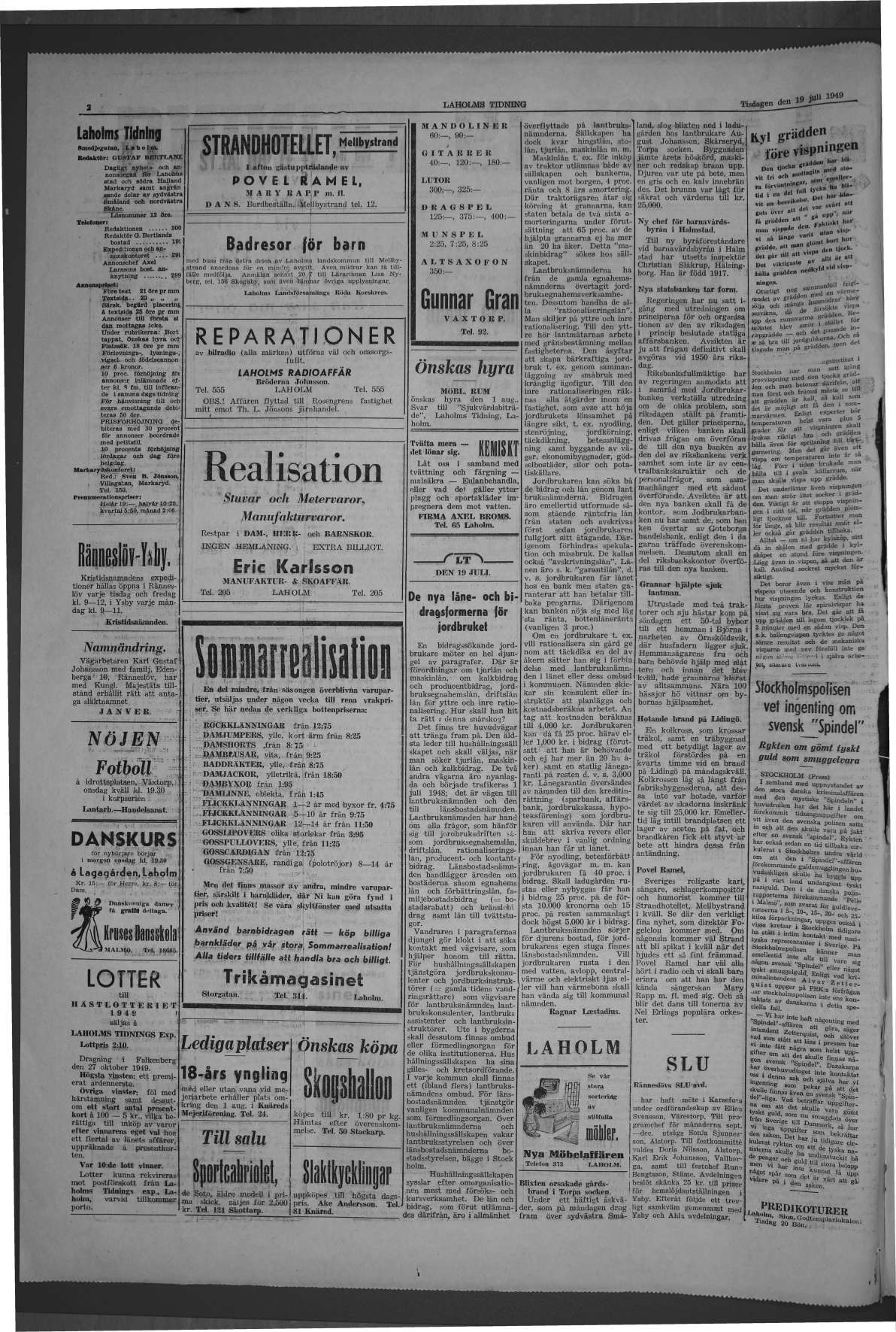 Laholms Tidning Tisdag 19 juli 1949, sida 2