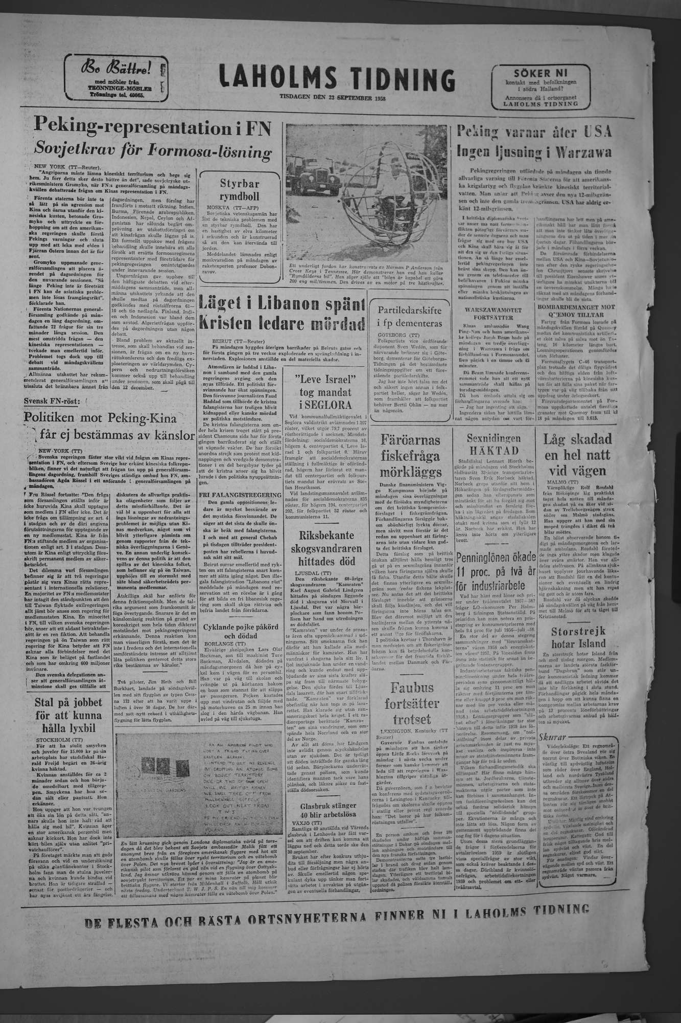 Laholms Tidning Tisdag 23 september 1958, sida 8