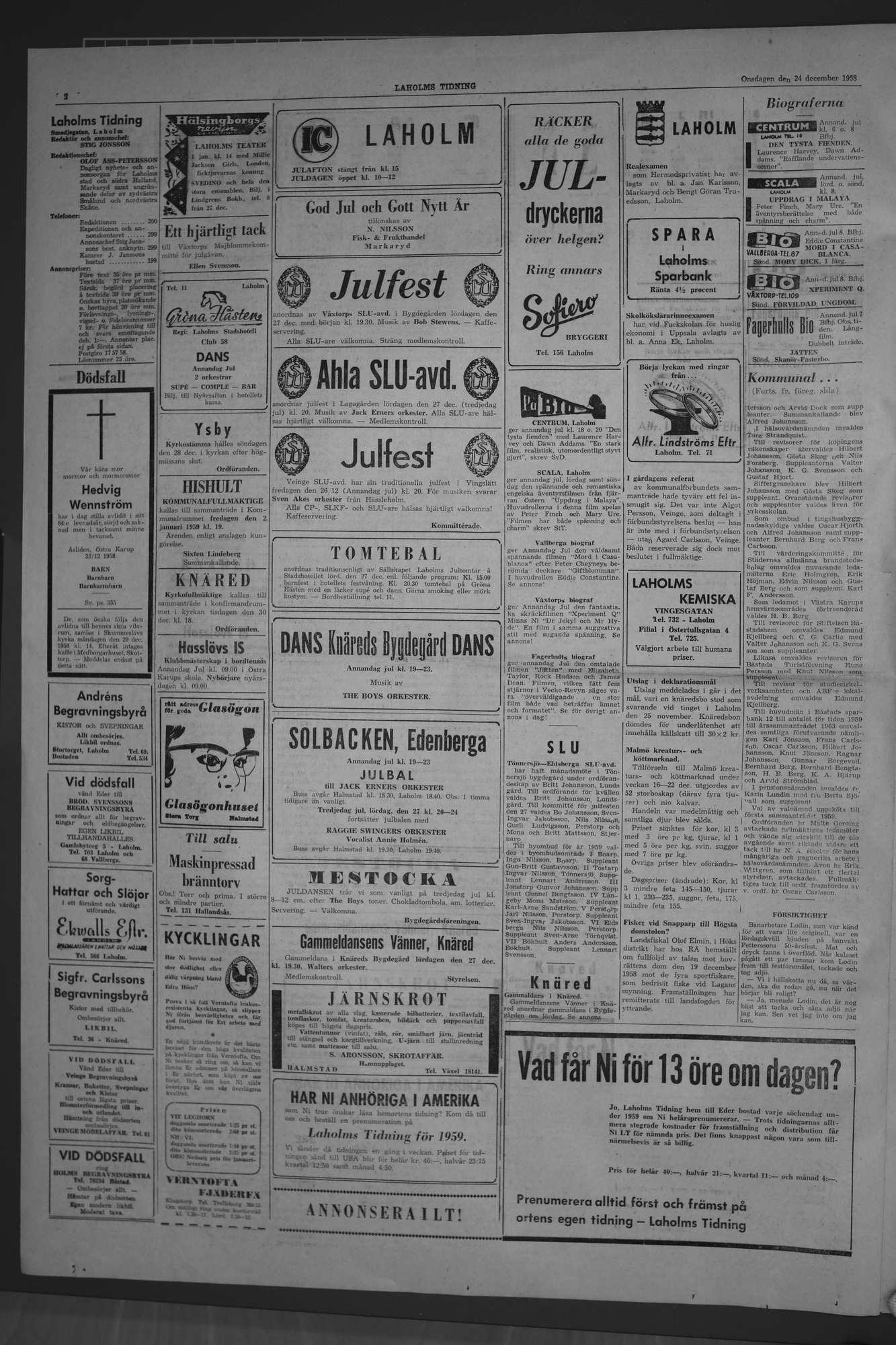 Laholms Tidning Onsdag 24 december 1958, sida 2