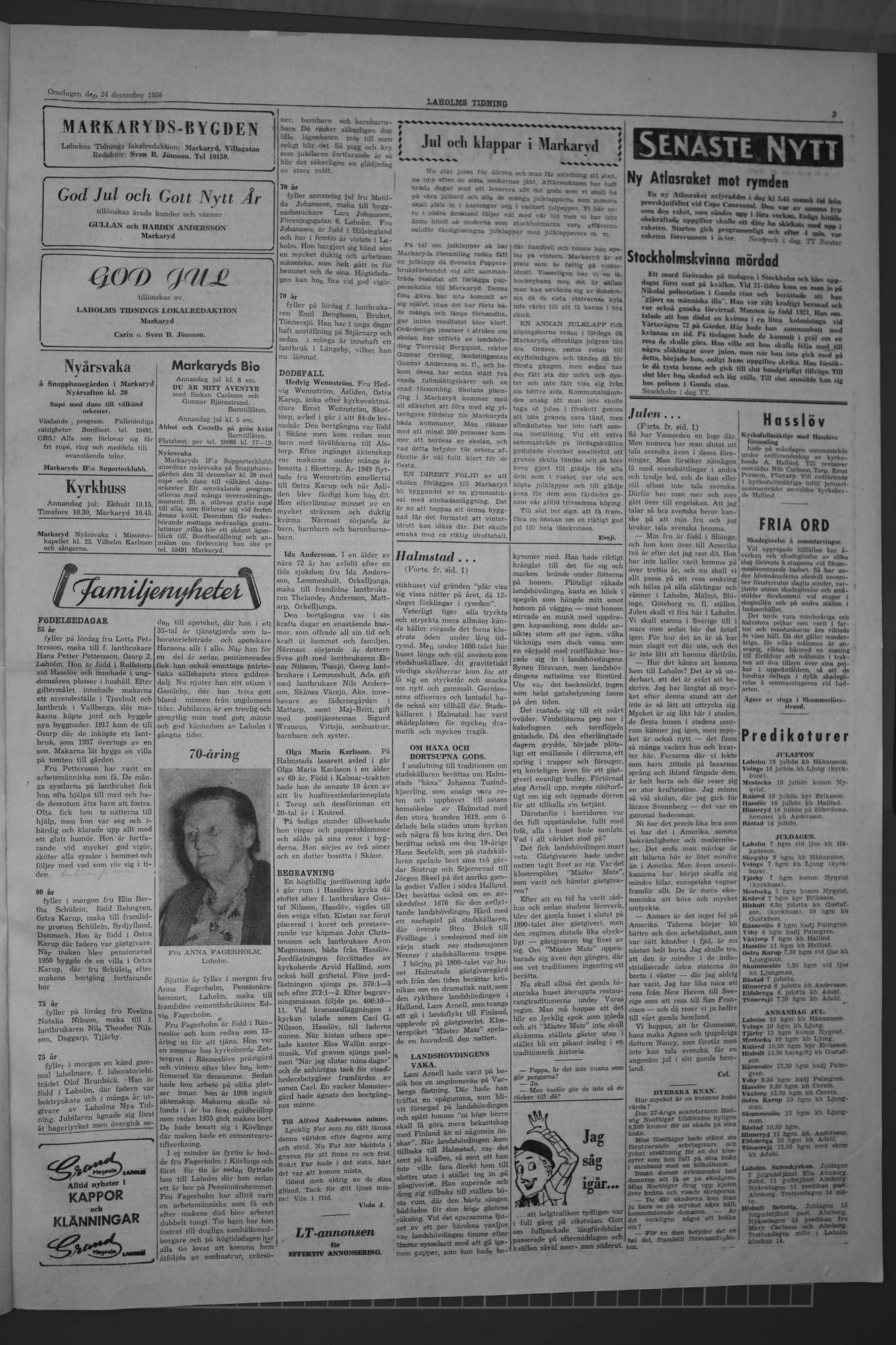 Laholms Tidning Onsdag 24 december 1958, sida 3