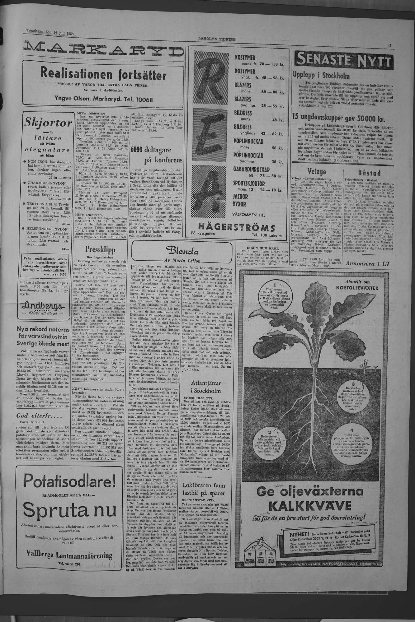 Laholms Tidning Torsdag 24 juli 1958, sida 3