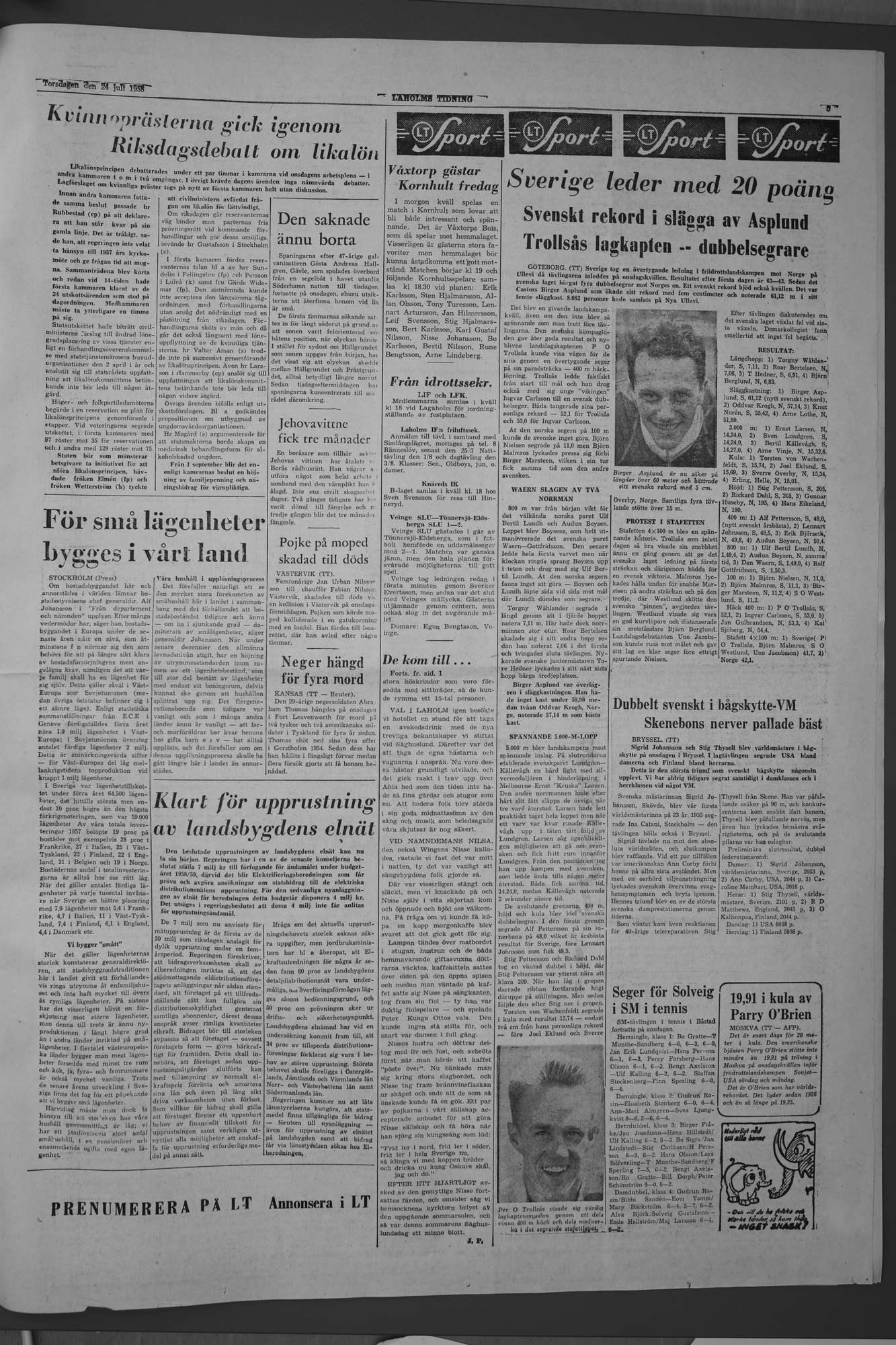 Laholms Tidning Torsdag 24 juli 1958, sida 5