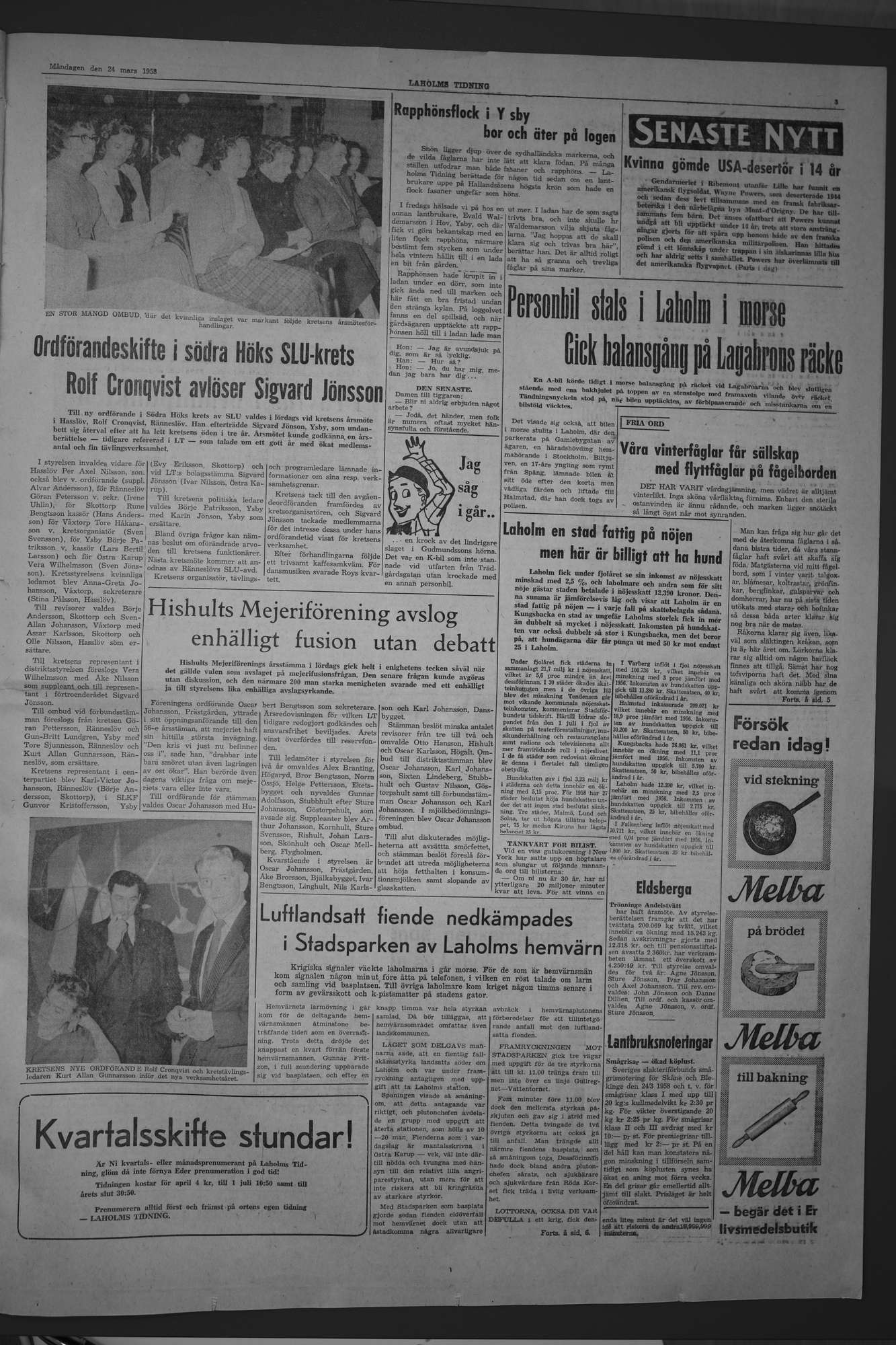 Laholms Tidning Måndag 24 mars 1958, sida 3