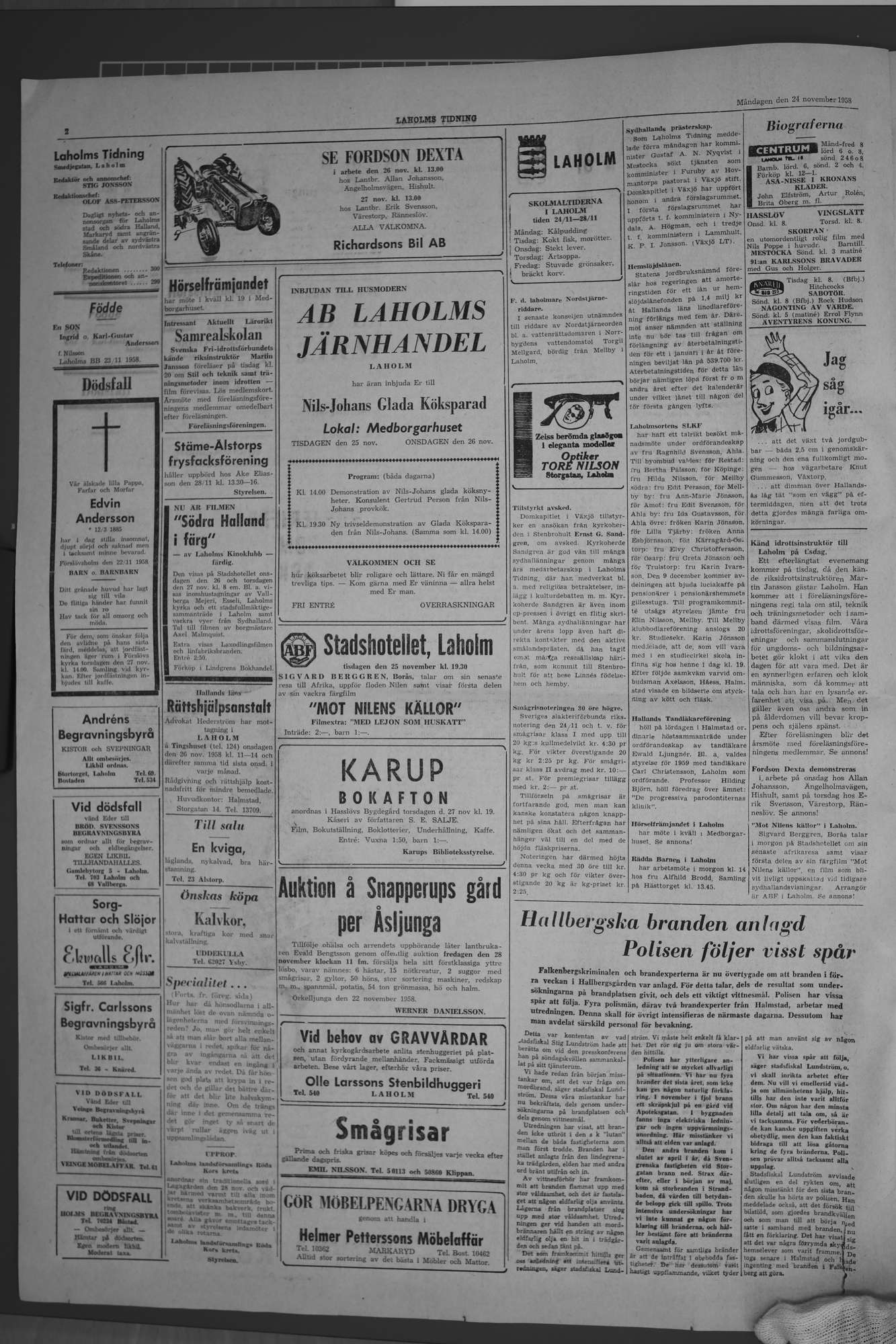 Laholms Tidning Måndag 24 november 1958, sida 2
