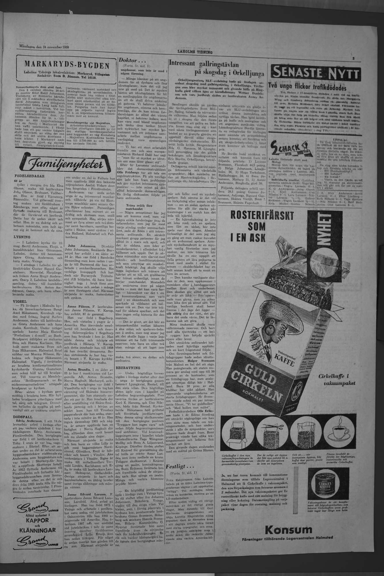 Laholms Tidning Måndag 24 november 1958, sida 3