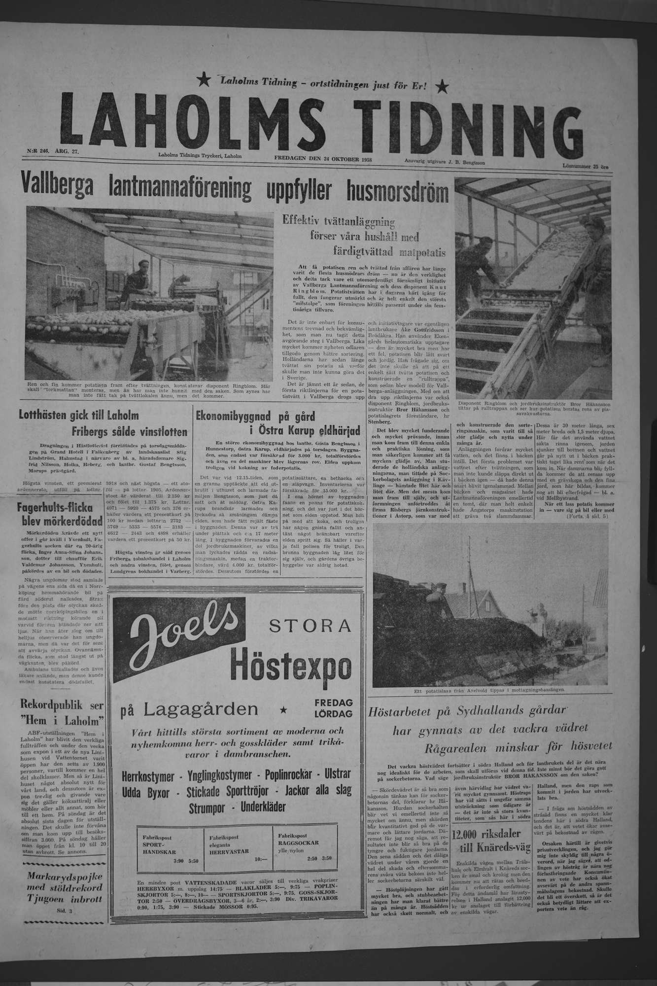 Laholms Tidning Fredag 24 oktober 1958, sida 1