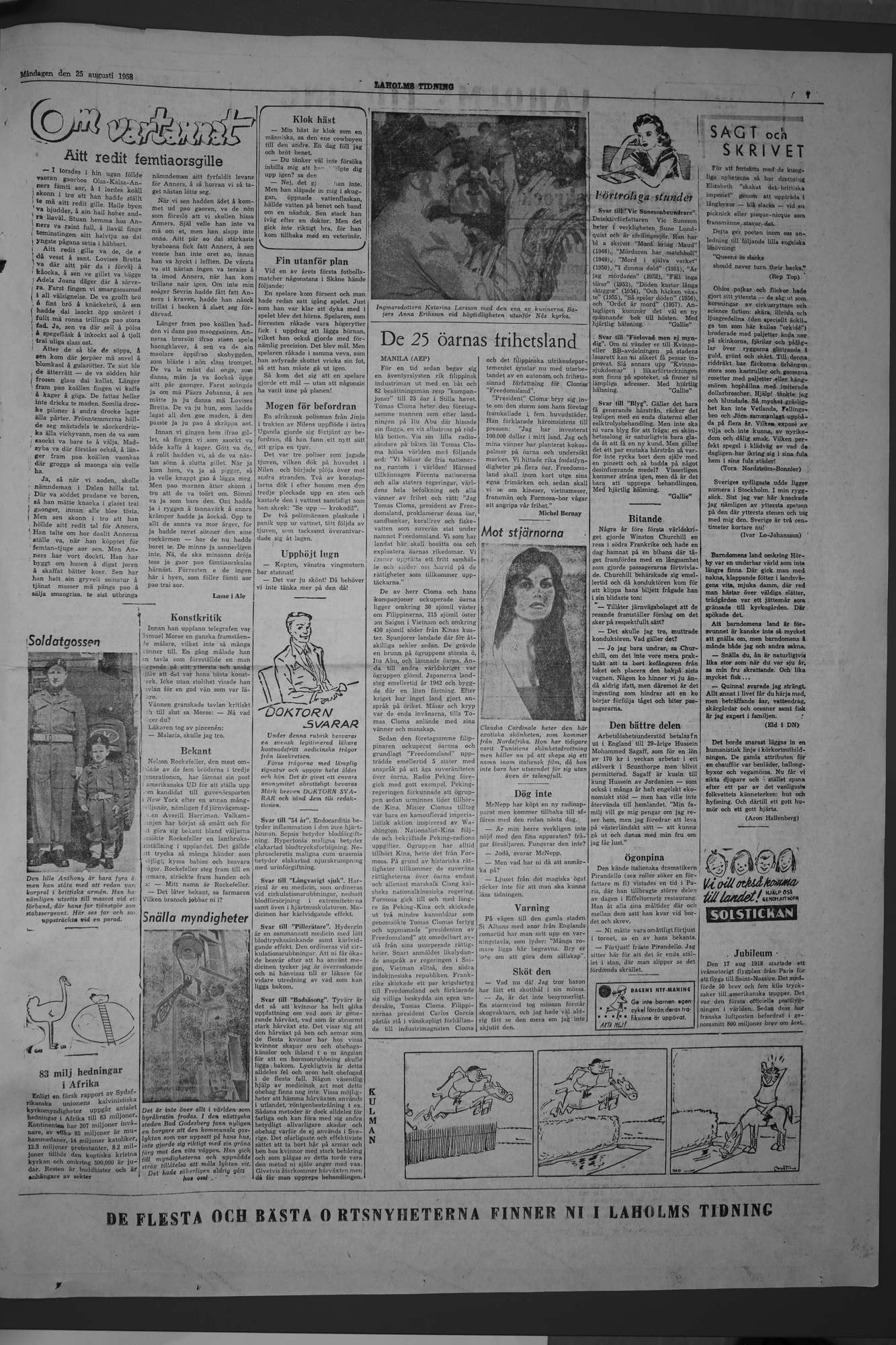 Laholms Tidning Måndag 25 augusti 1958, sida 7