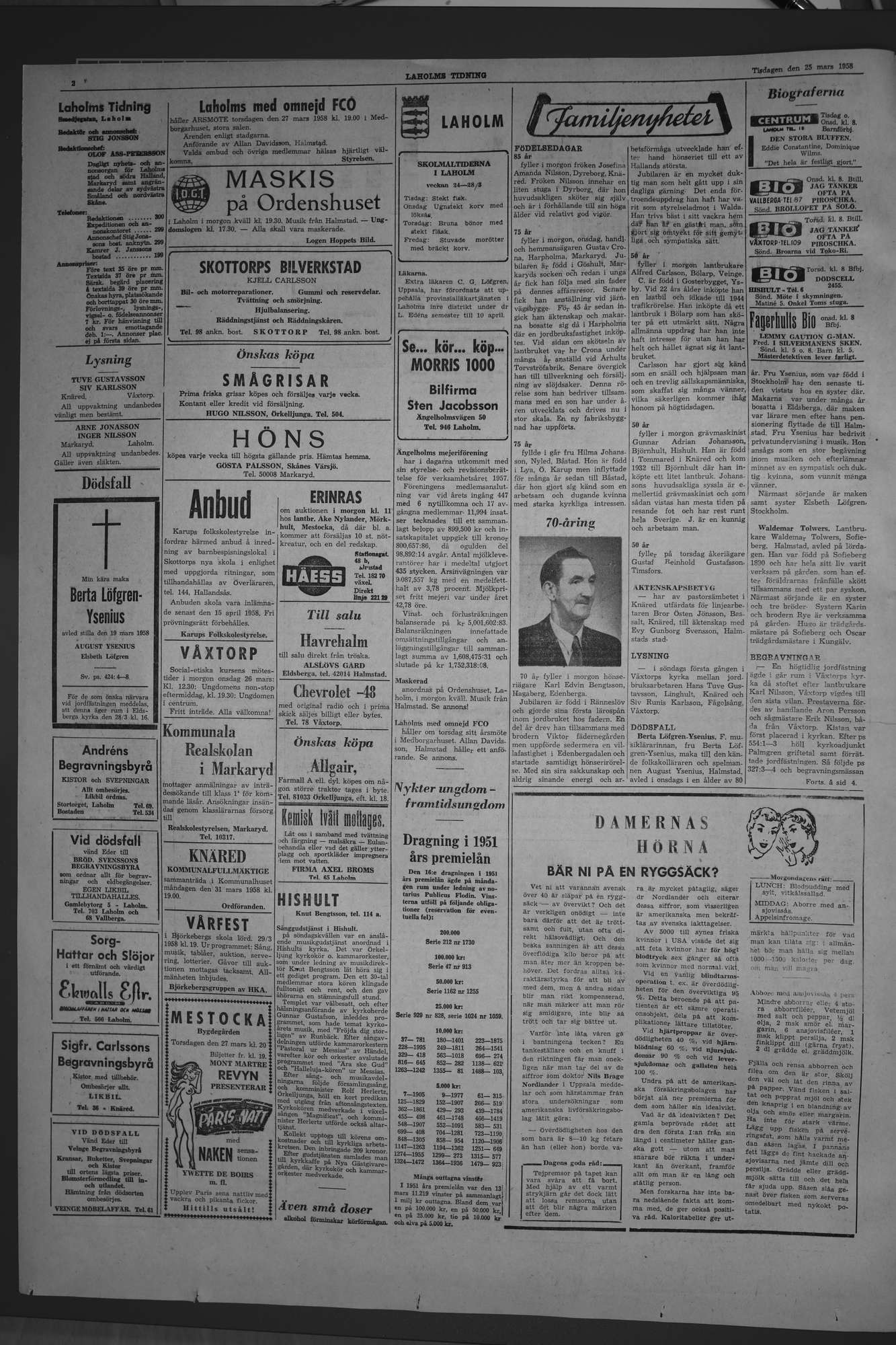 Laholms Tidning Tisdag 25 mars 1958, sida 2