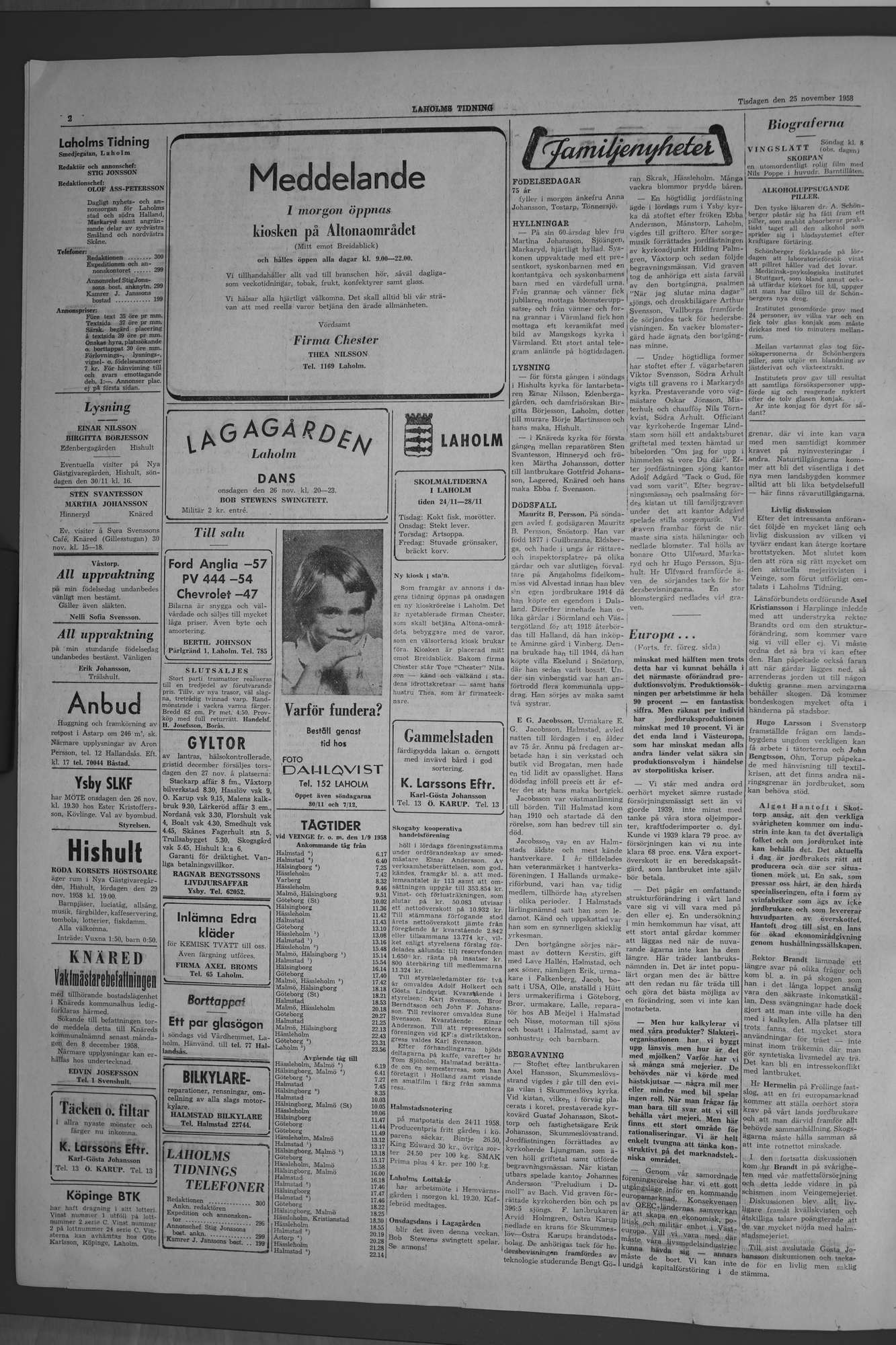 Laholms Tidning Tisdag 25 november 1958, sida 2
