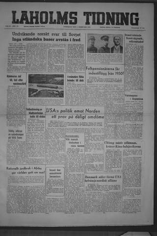 Förstasidan, Onsdag 2 februari 1949