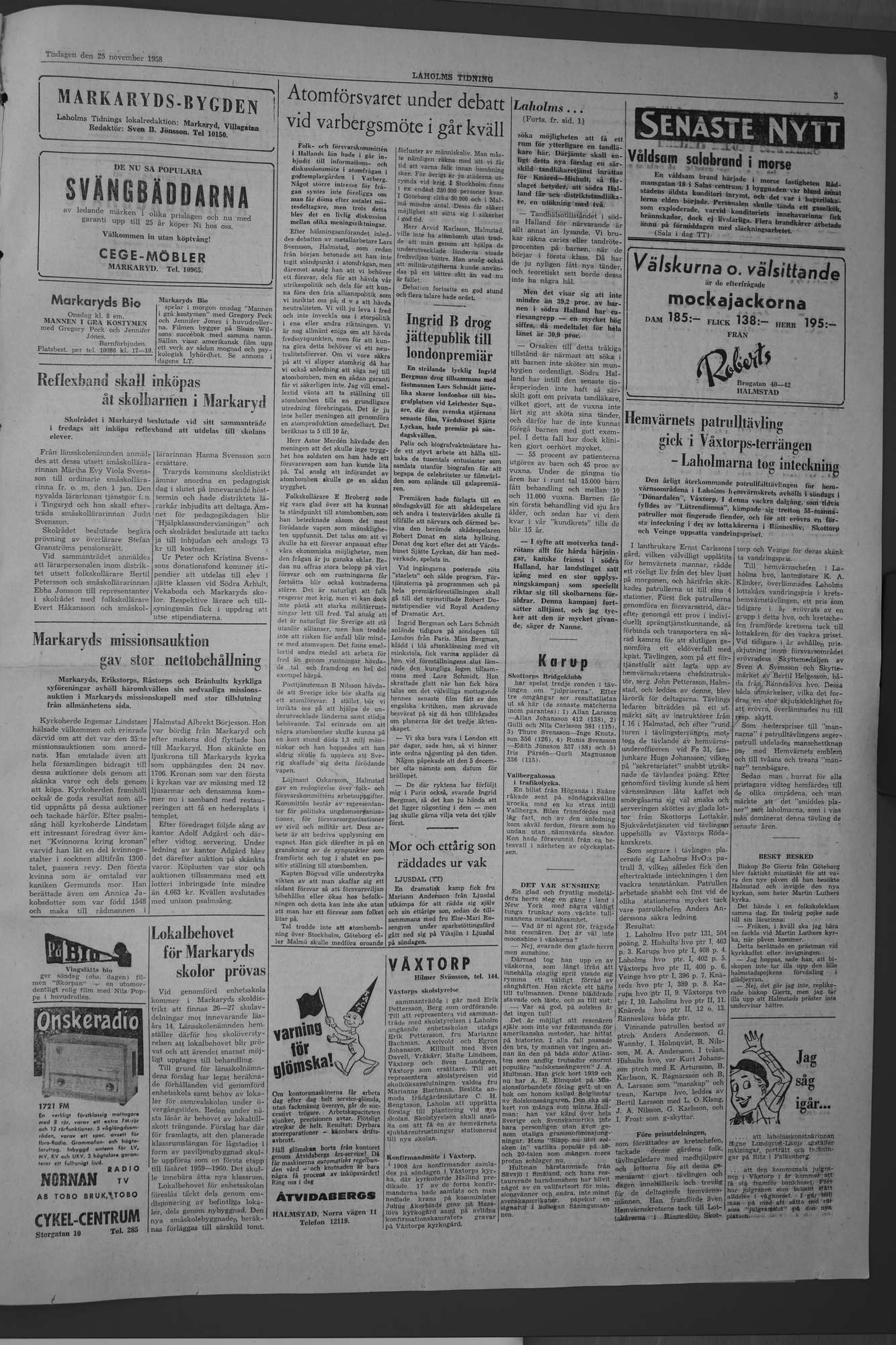 Laholms Tidning Tisdag 25 november 1958, sida 3